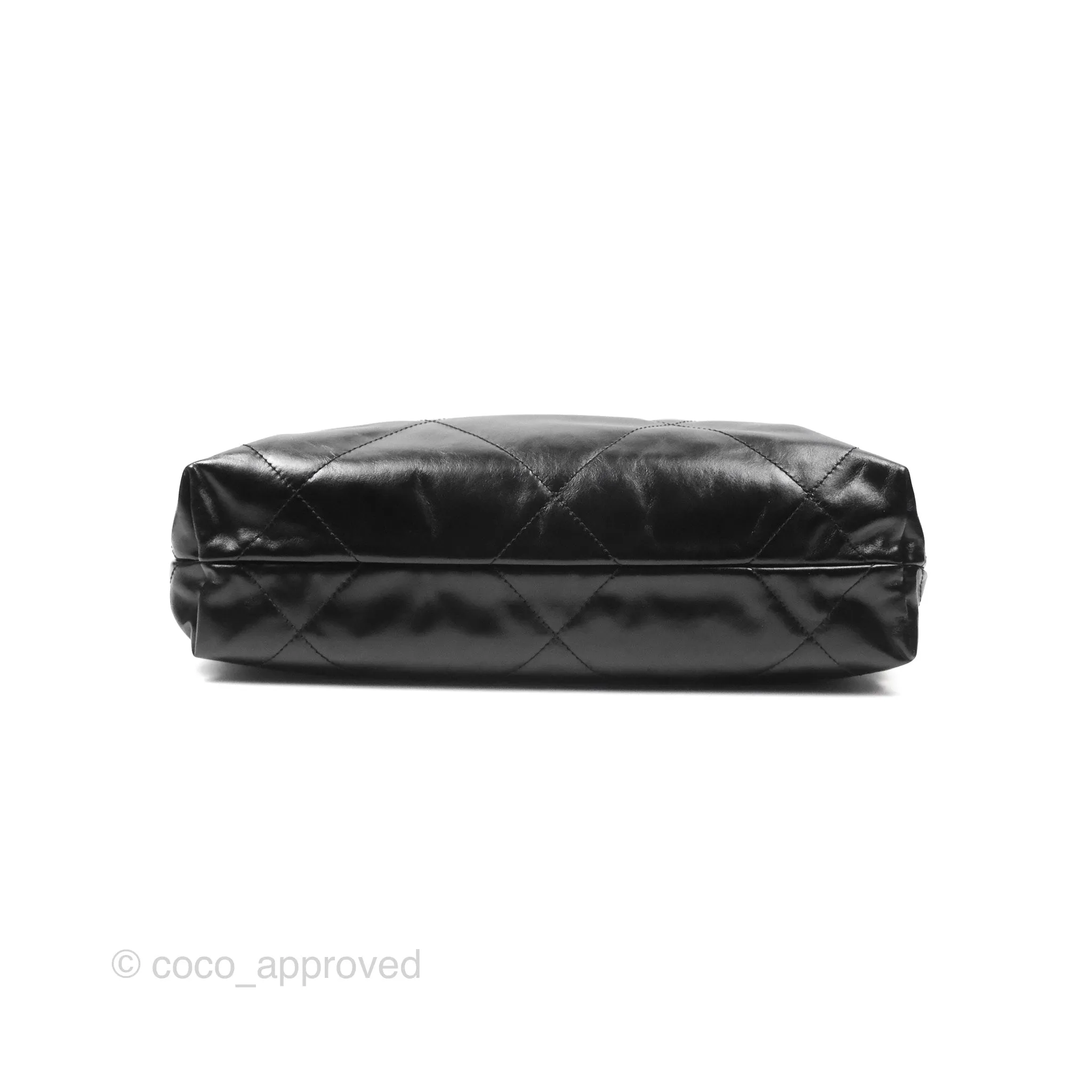 Chanel 22 Small Black Shiny Calfskin Aged Gold Hardware