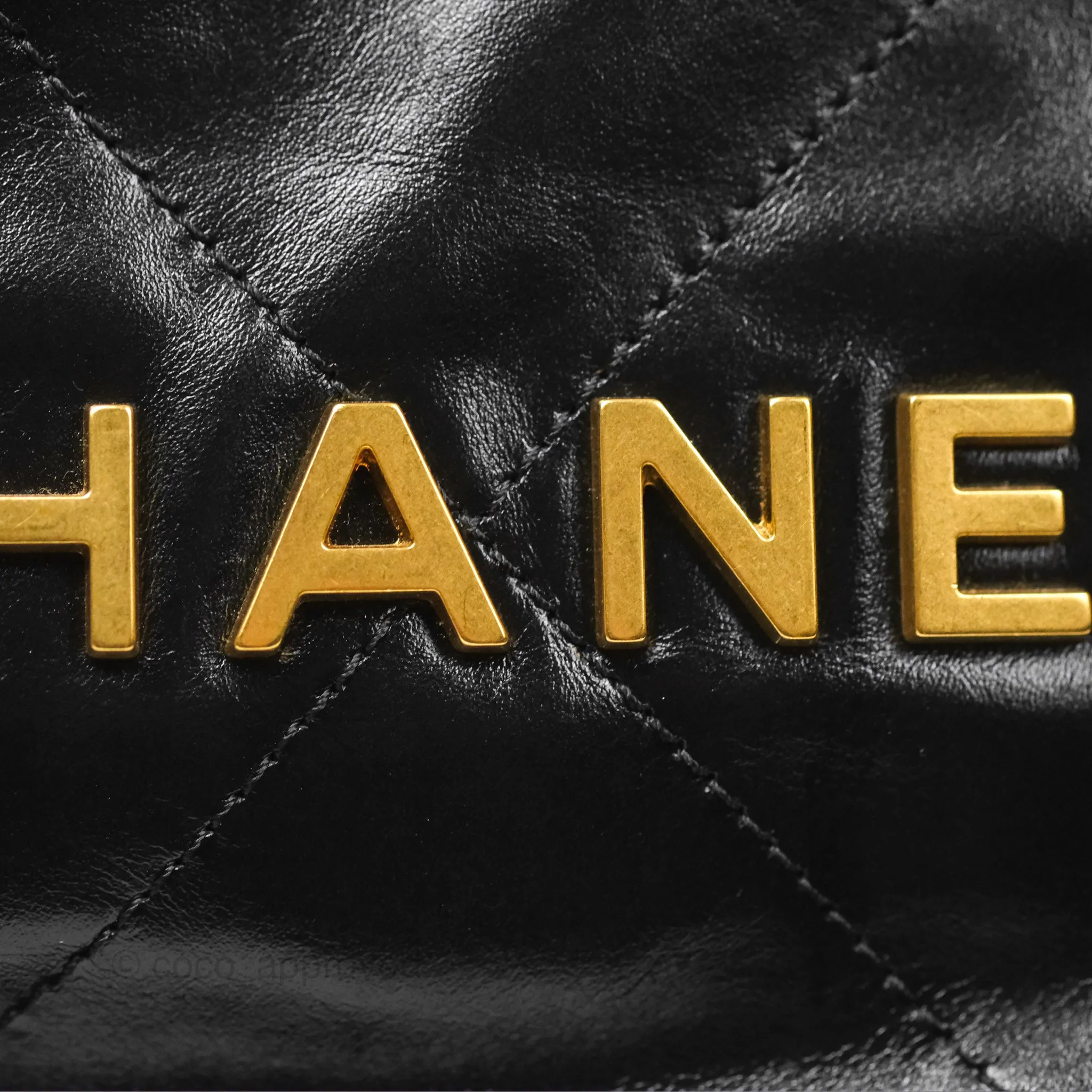 Chanel 22 Small Black Shiny Calfskin Aged Gold Hardware