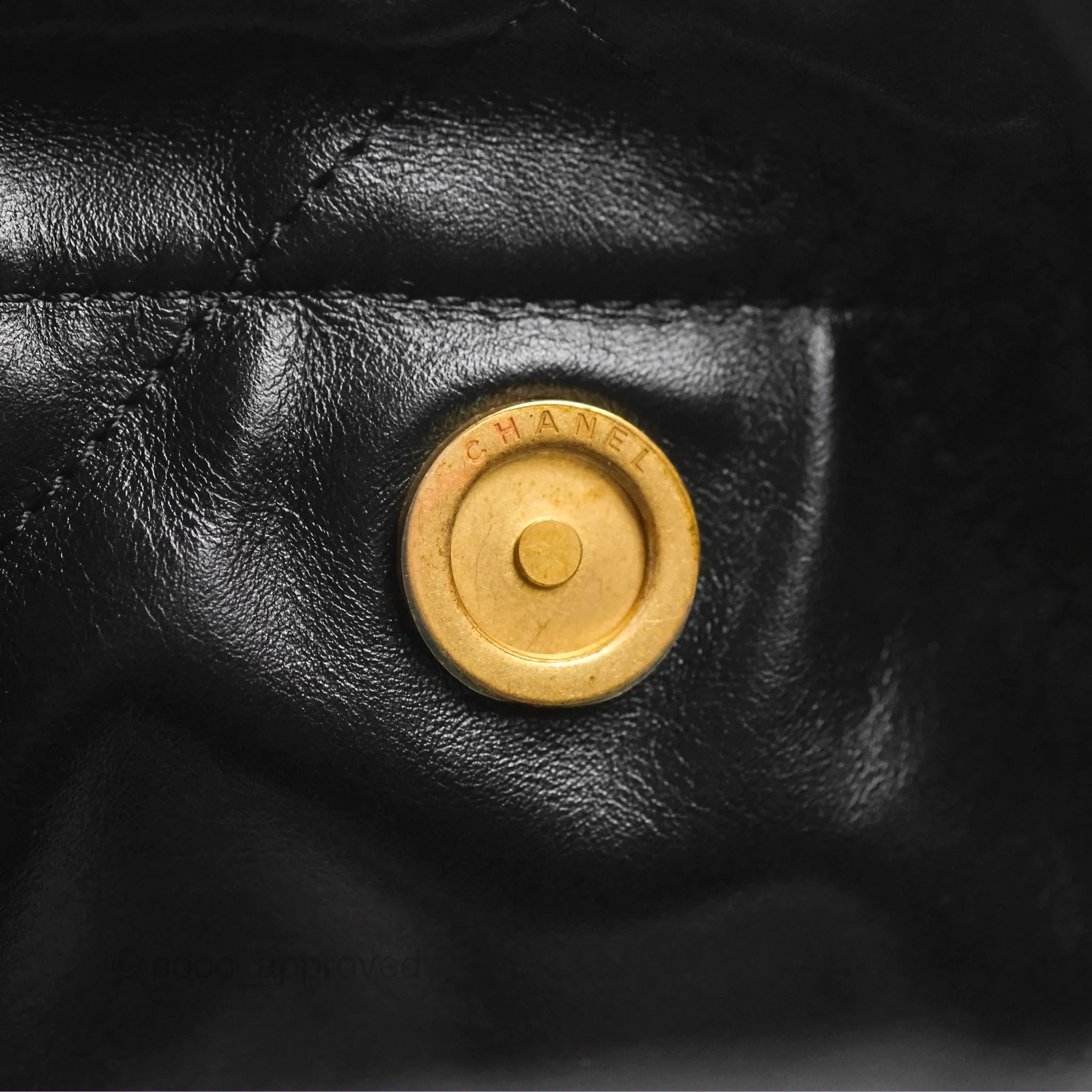 Chanel 22 Small Black Shiny Calfskin Aged Gold Hardware