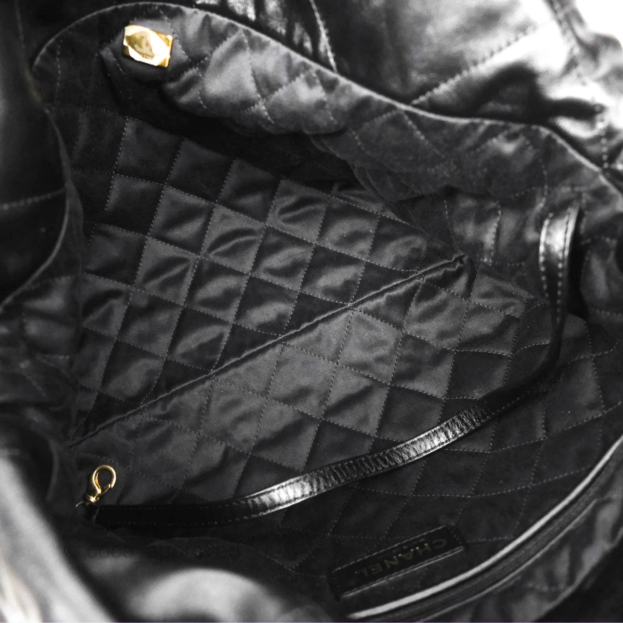 Chanel 22 Small Black Shiny Crumpled Calfskin Aged Gold Hardware