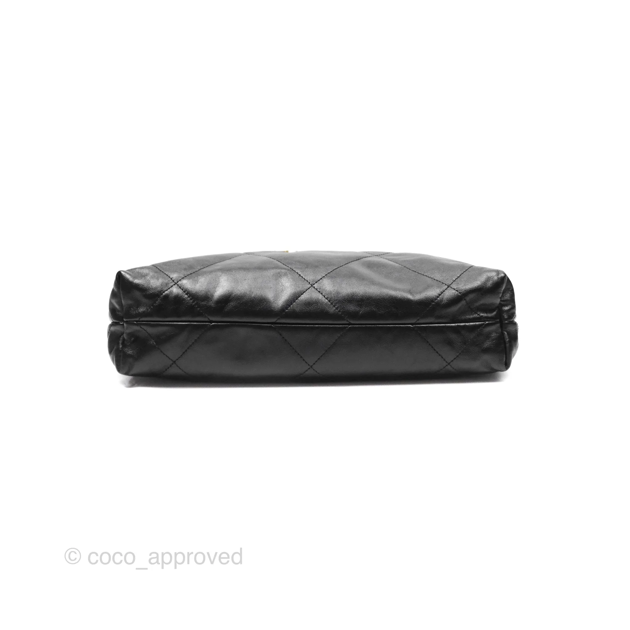 Chanel 22 Small Black Shiny Crumpled Calfskin Aged Gold Hardware