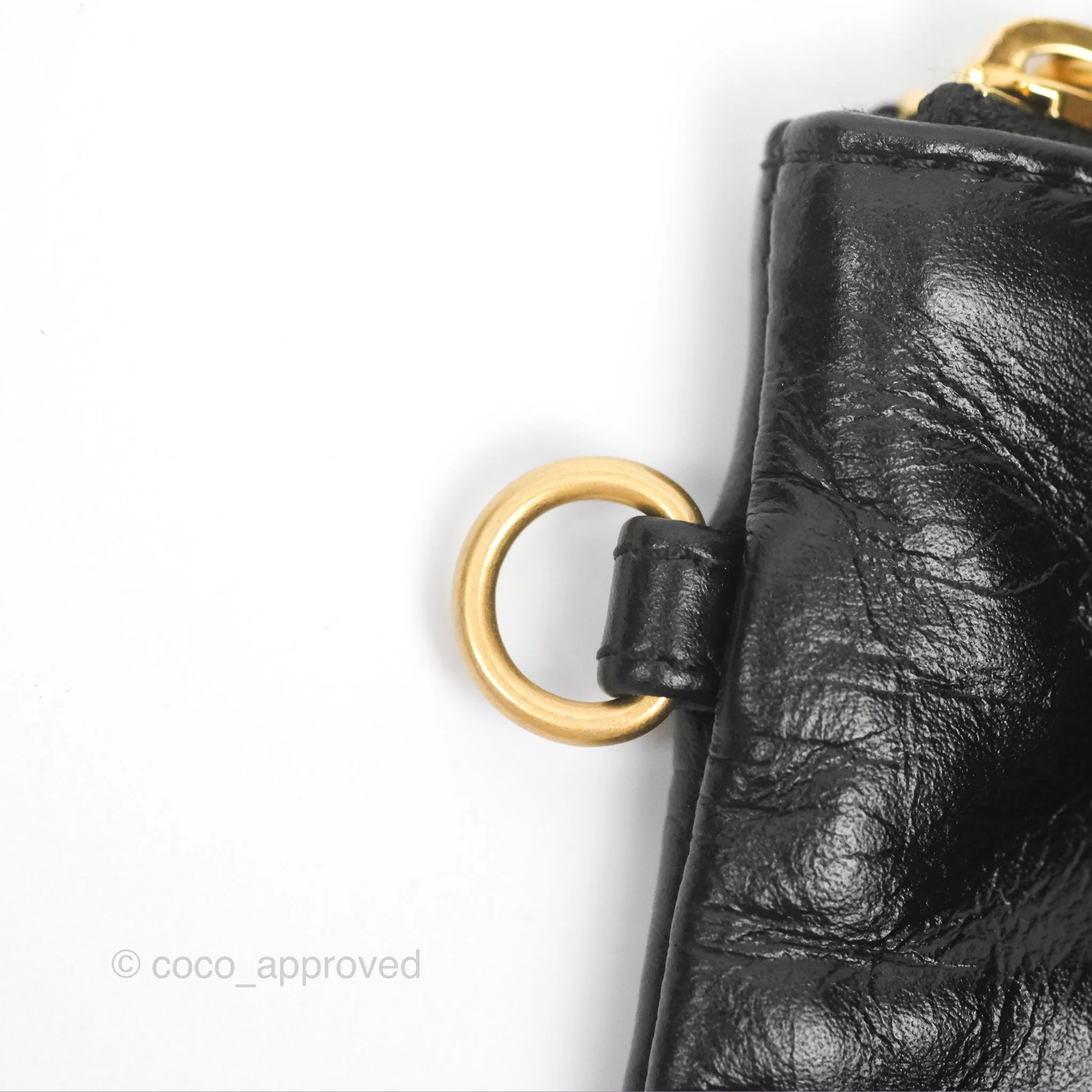 Chanel 22 Small Black Shiny Crumpled Calfskin Aged Gold Hardware