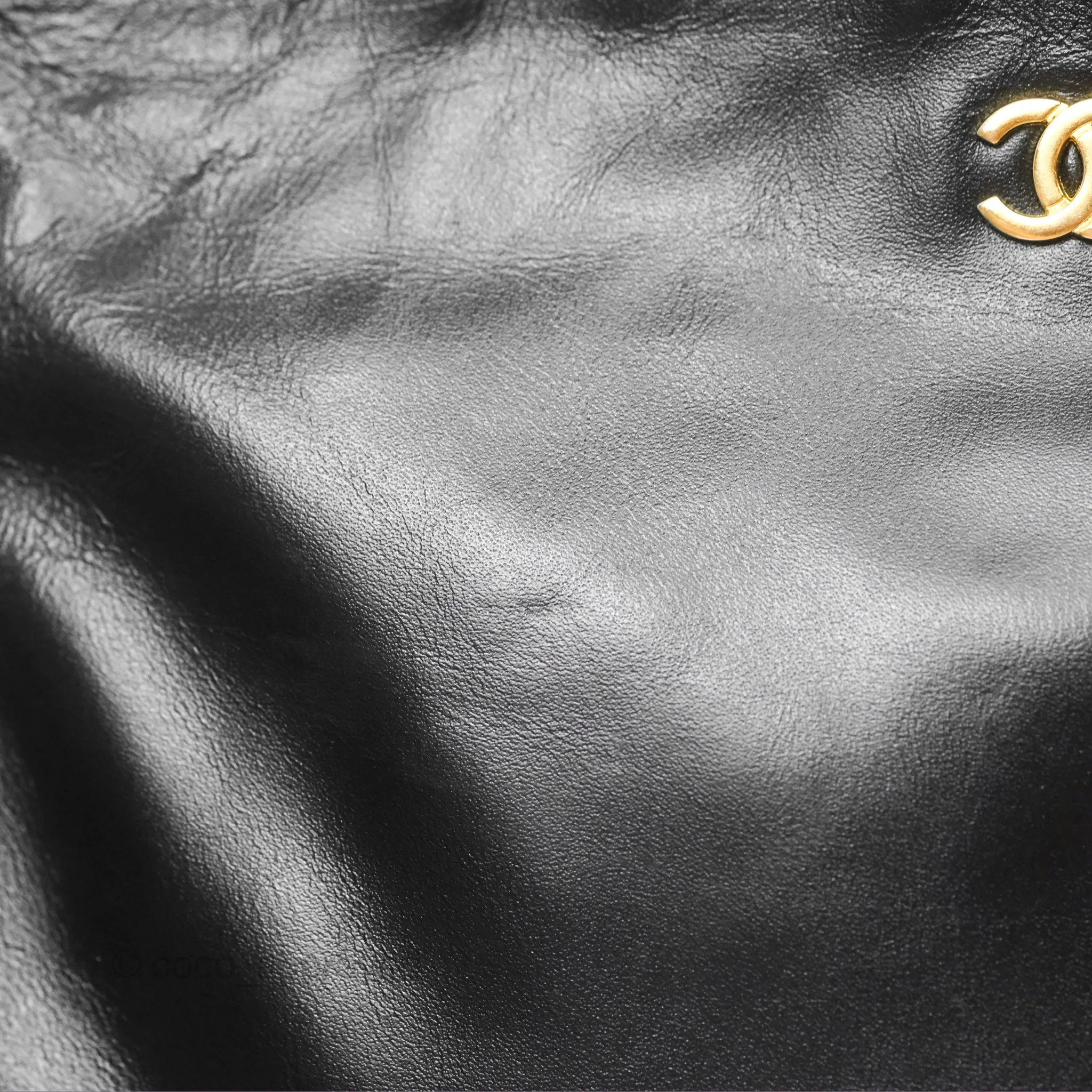 Chanel 22 Small Black Shiny Crumpled Calfskin Aged Gold Hardware