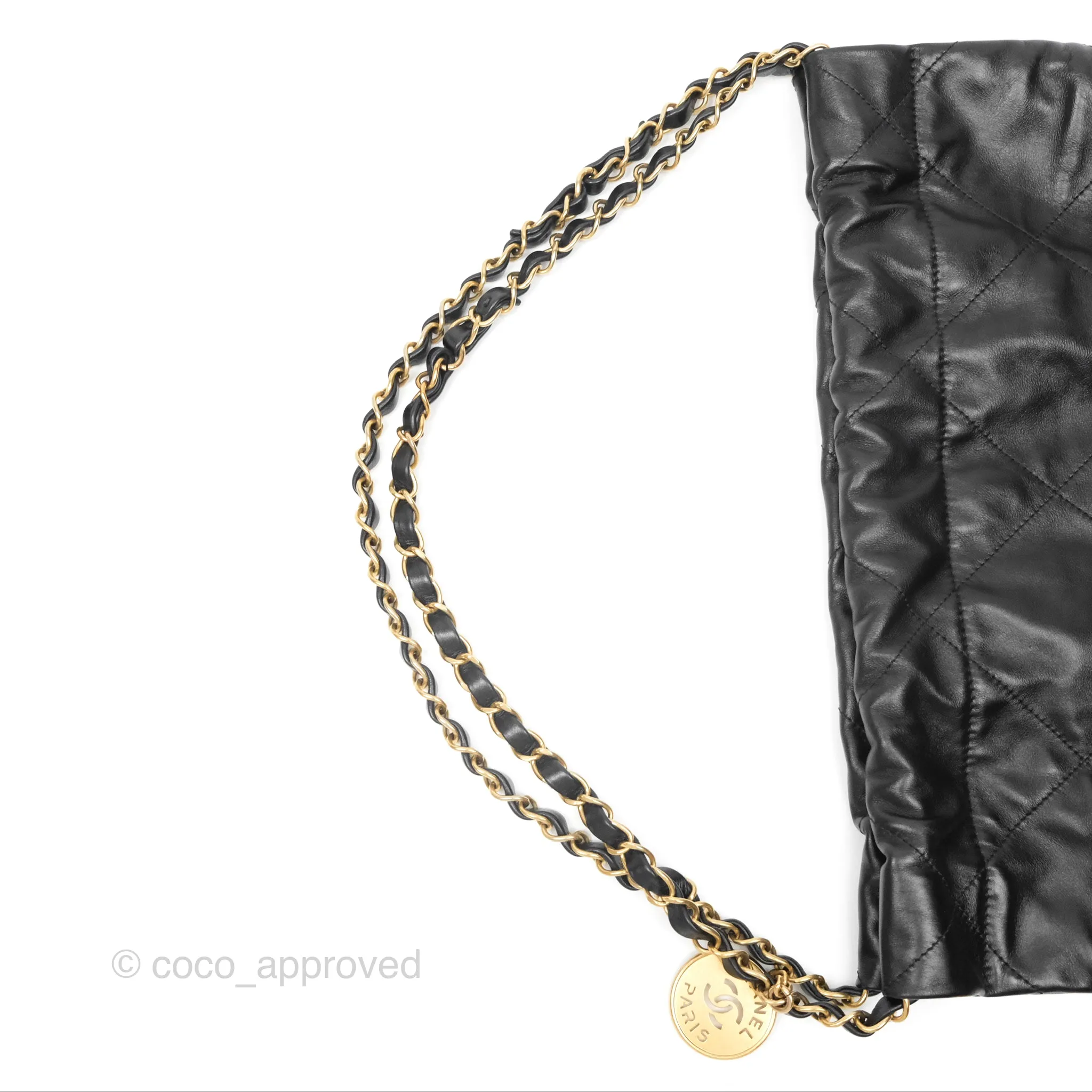 Chanel 22 Small Black Shiny Crumpled Calfskin Aged Gold Hardware