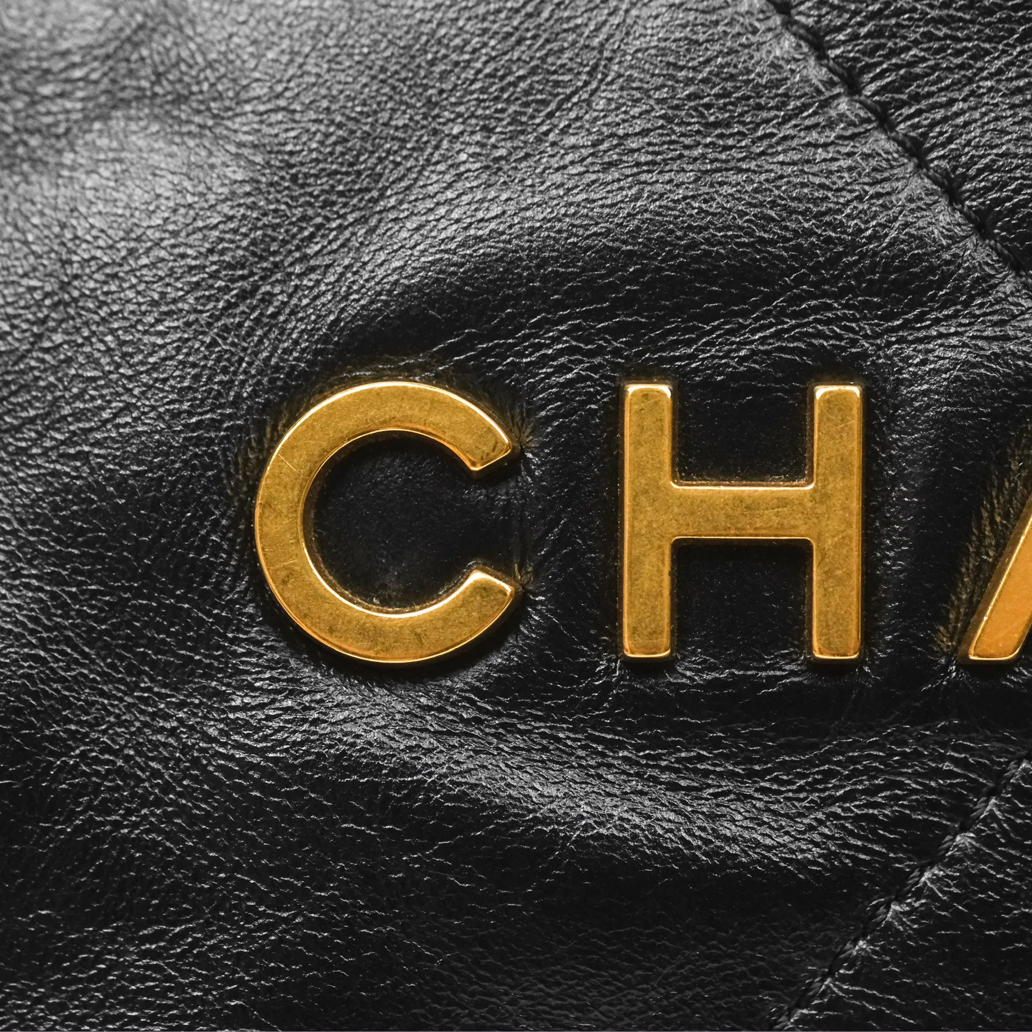 Chanel 22 Small Black Shiny Crumpled Calfskin Aged Gold Hardware