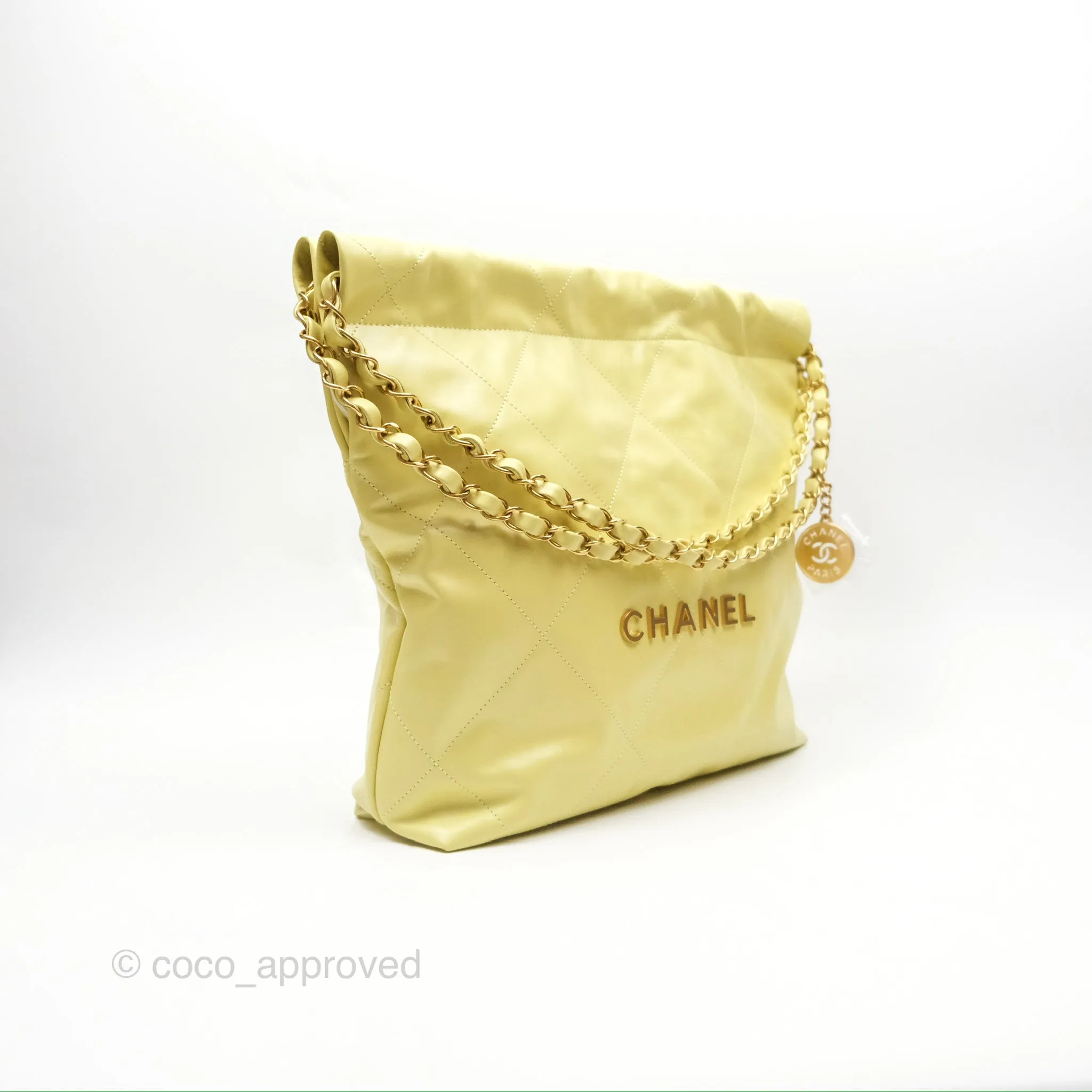 Chanel 22 Small Lime Green Shiny Aged Calfskin Aged Gold Hardware