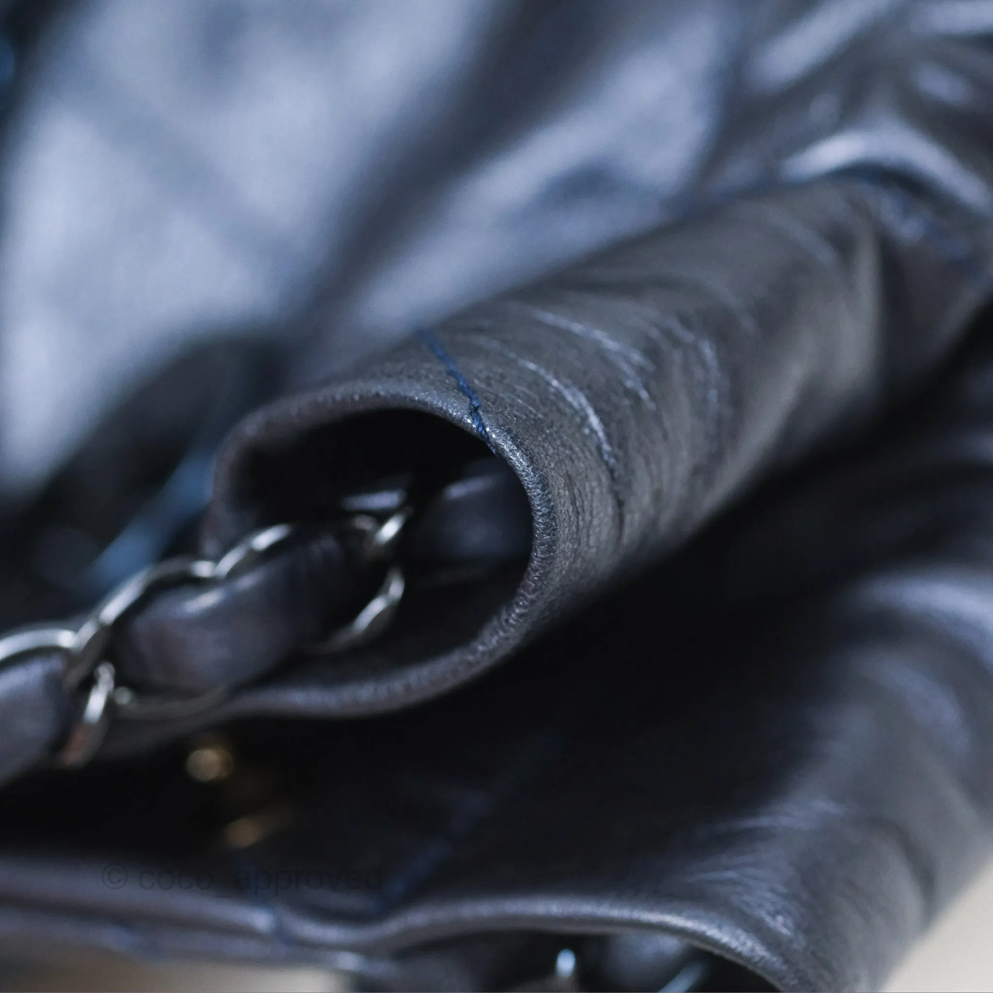 Chanel 22 Small Metallic Midnight Blue Aged Calfskin Midnight Blue/Silver Hardware