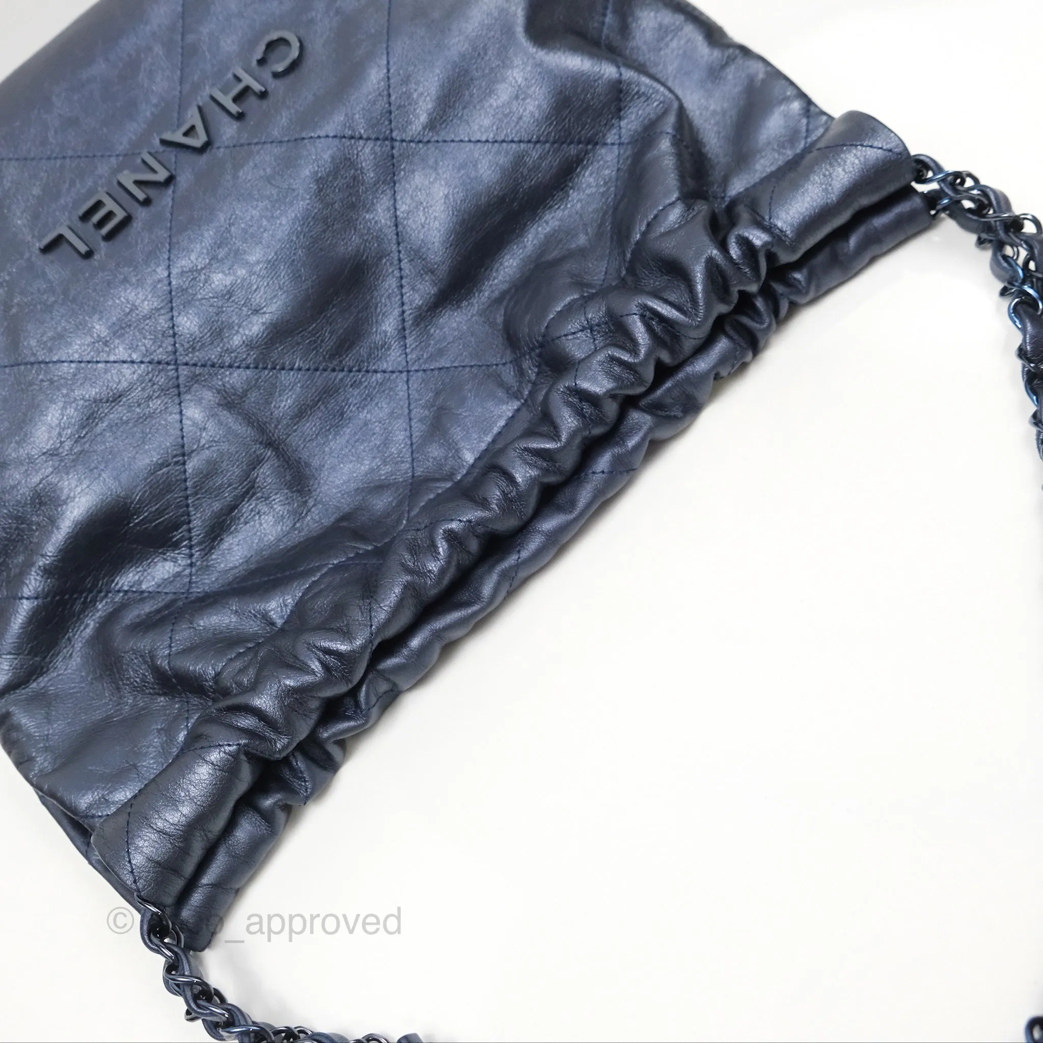 Chanel 22 Small Metallic Midnight Blue Aged Calfskin Midnight Blue/Silver Hardware