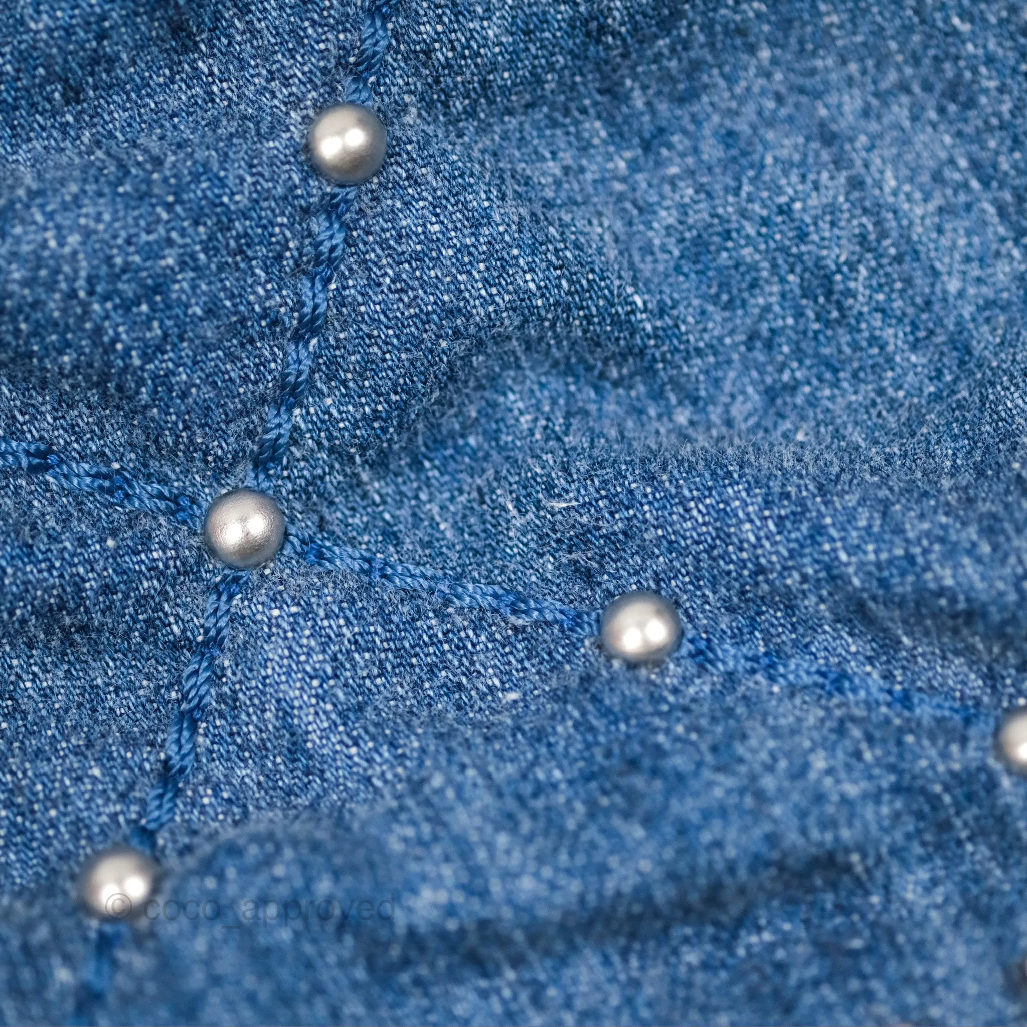 Chanel 22 Small Pearl Studded Denim Silver Hardware