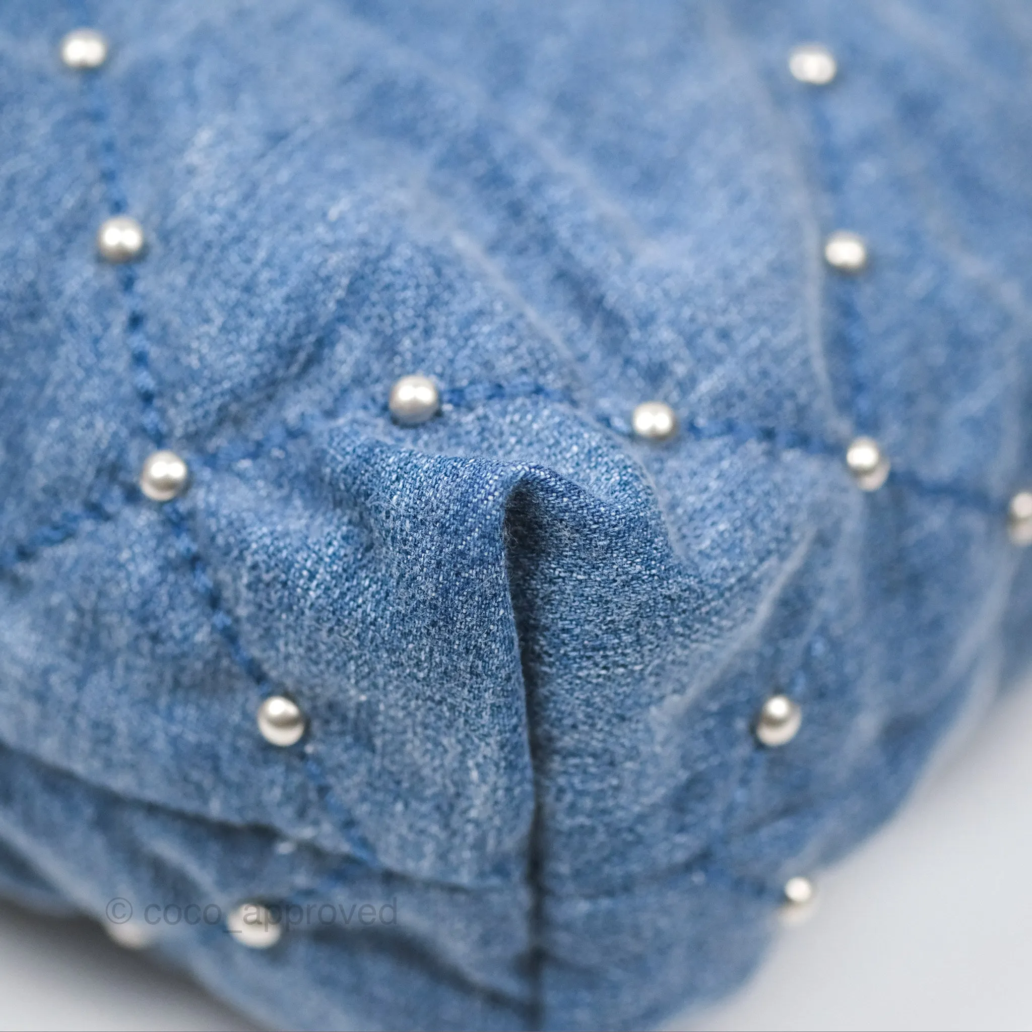 Chanel 22 Small Pearl Studded Denim Silver Hardware