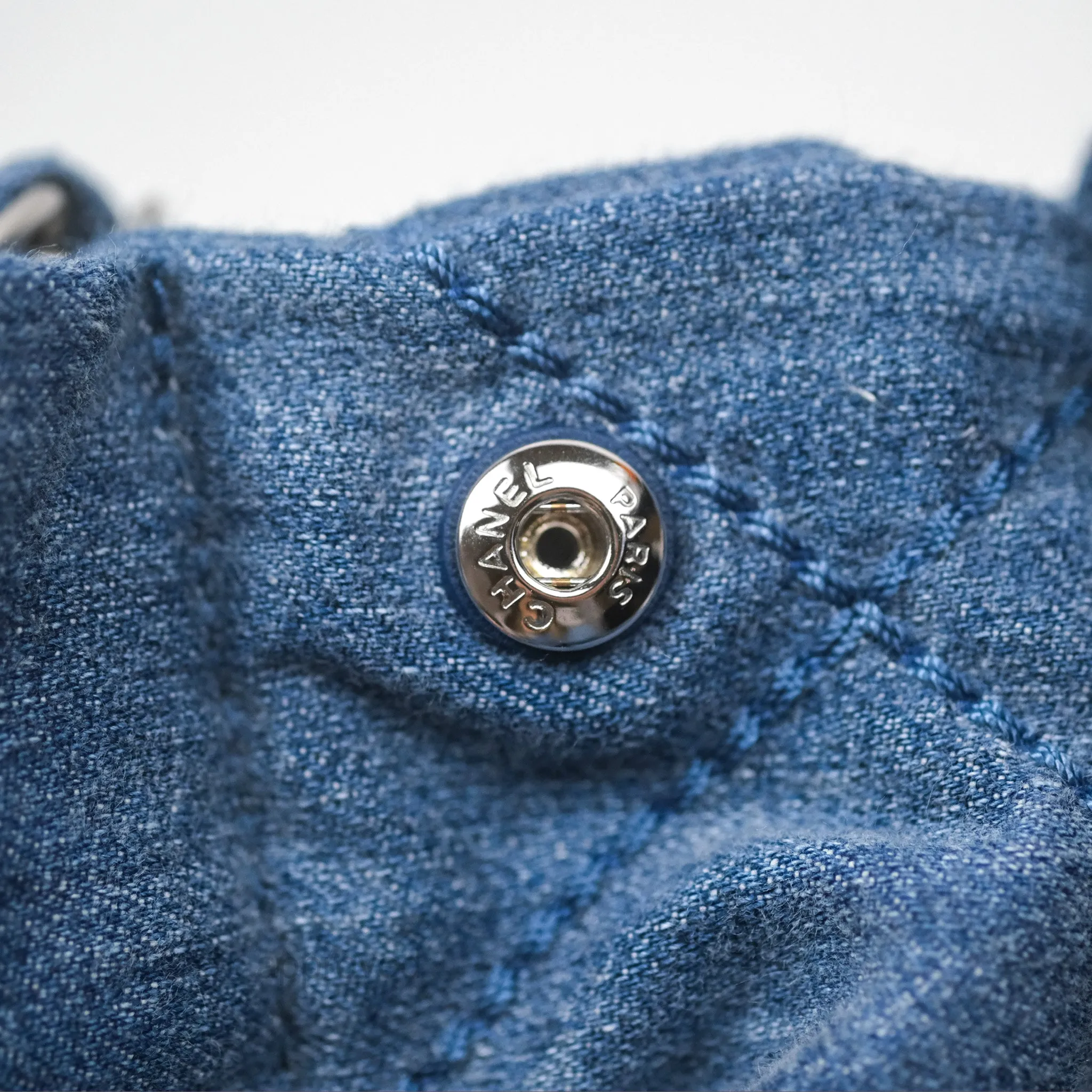 Chanel 22 Small Pearl Studded Denim Silver Hardware