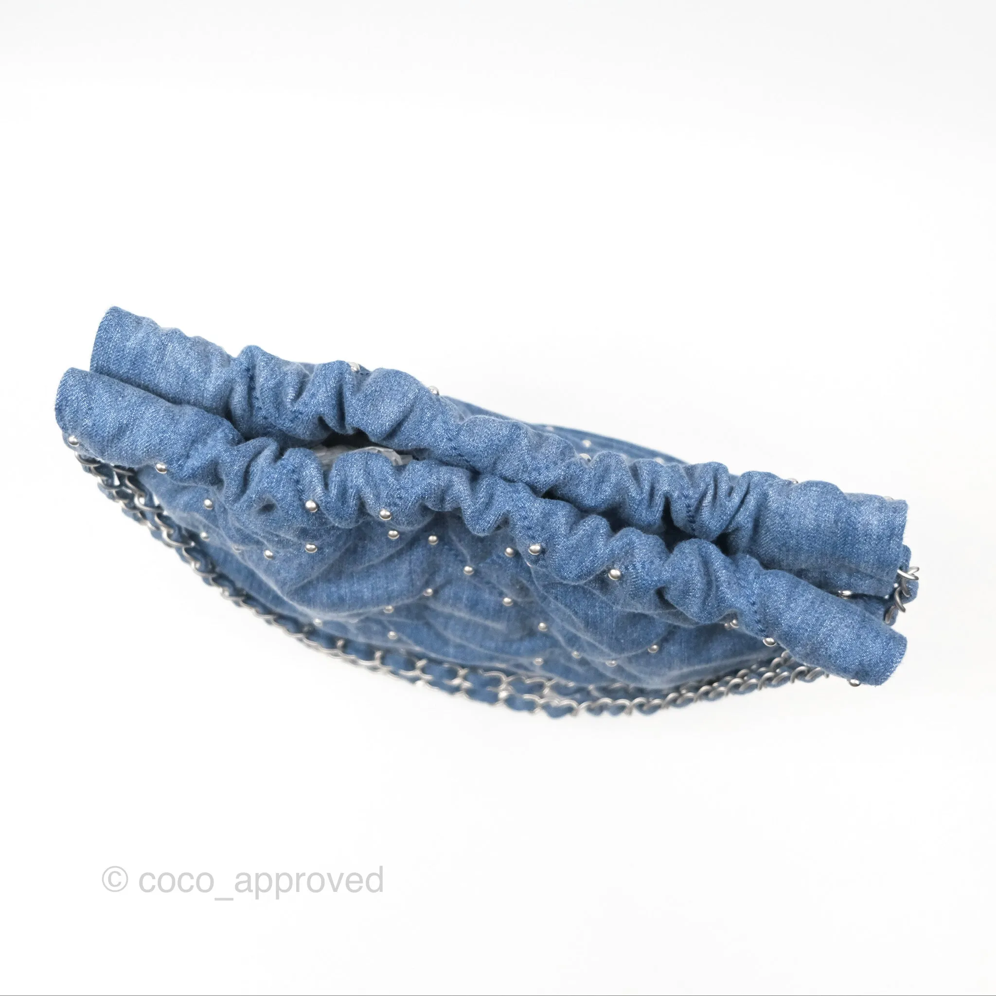 Chanel 22 Small Pearl Studded Denim Silver Hardware