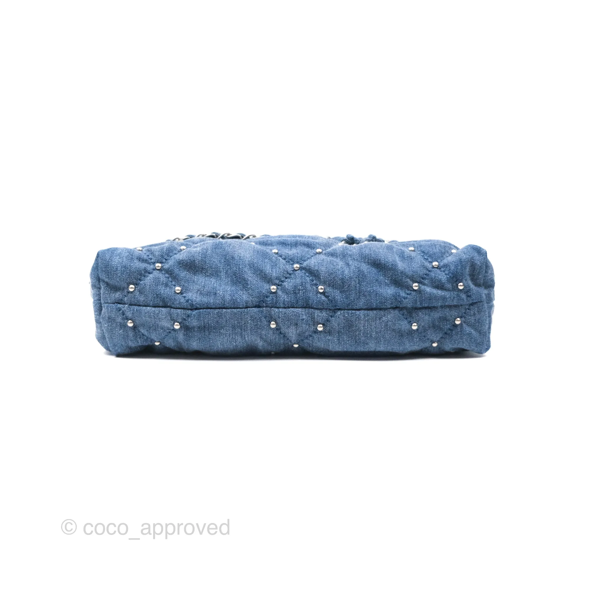 Chanel 22 Small Pearl Studded Denim Silver Hardware