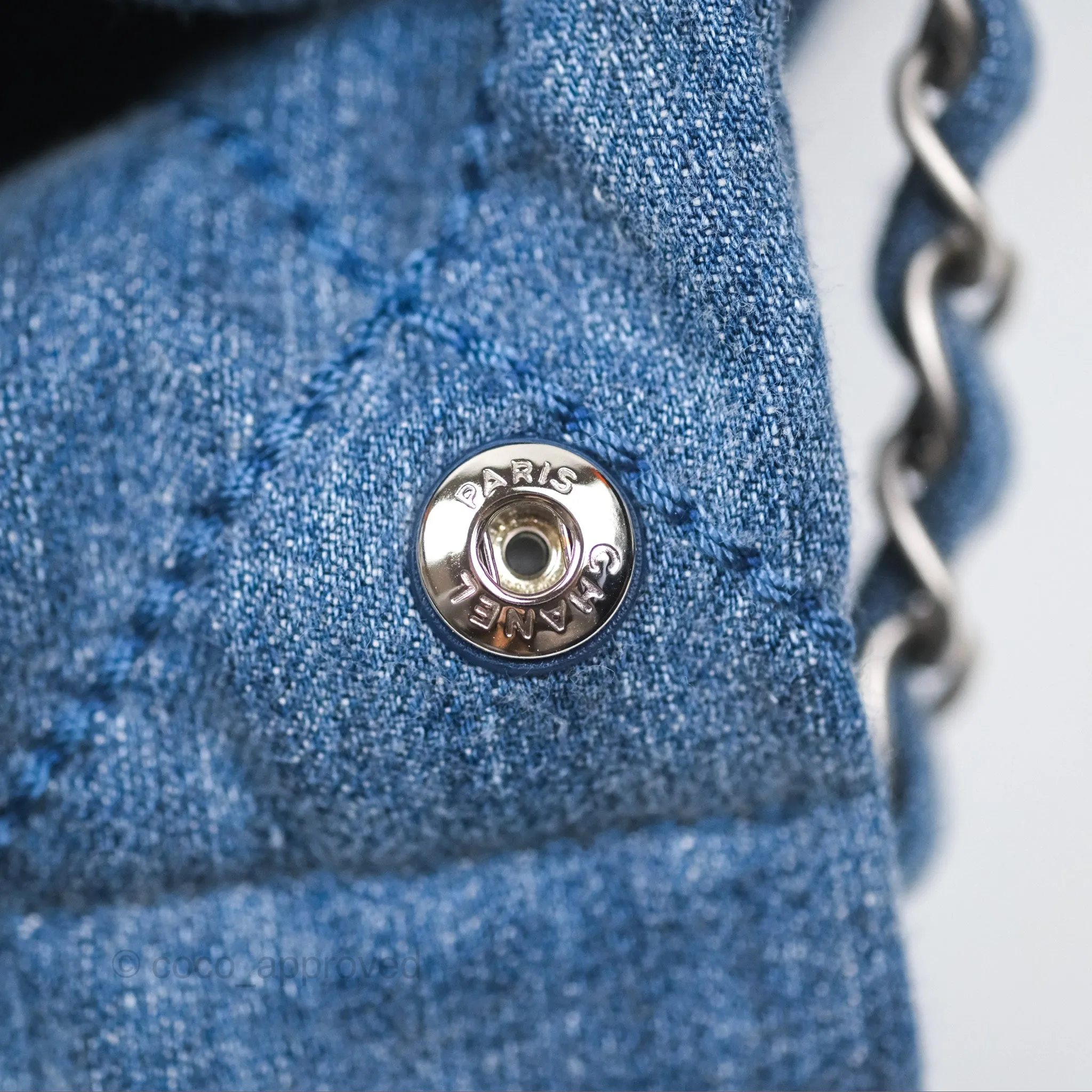 Chanel 22 Small Pearl Studded Denim Silver Hardware