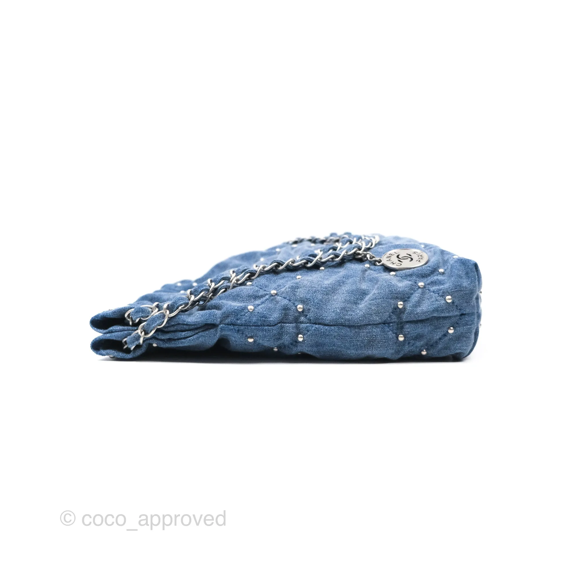 Chanel 22 Small Pearl Studded Denim Silver Hardware