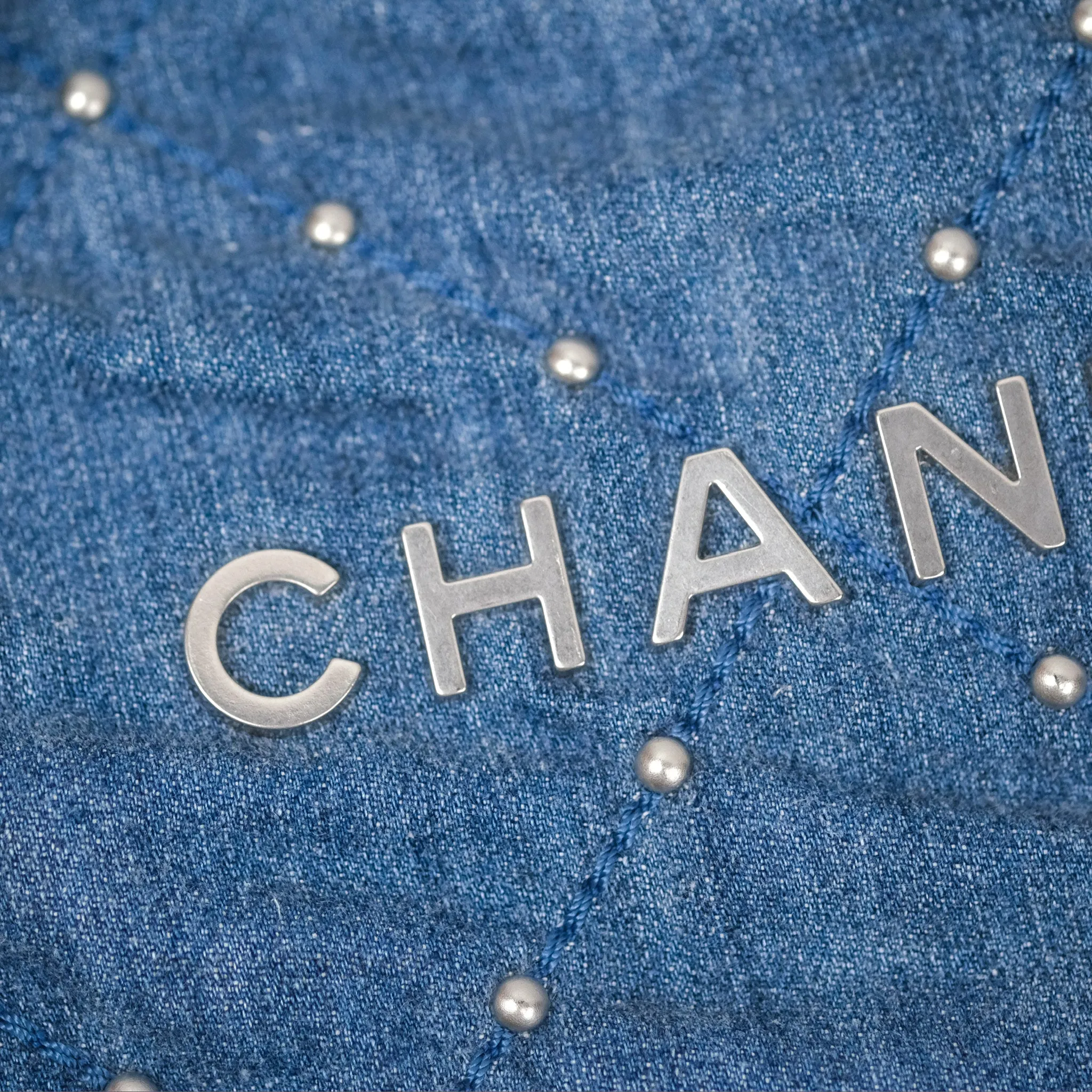 Chanel 22 Small Pearl Studded Denim Silver Hardware