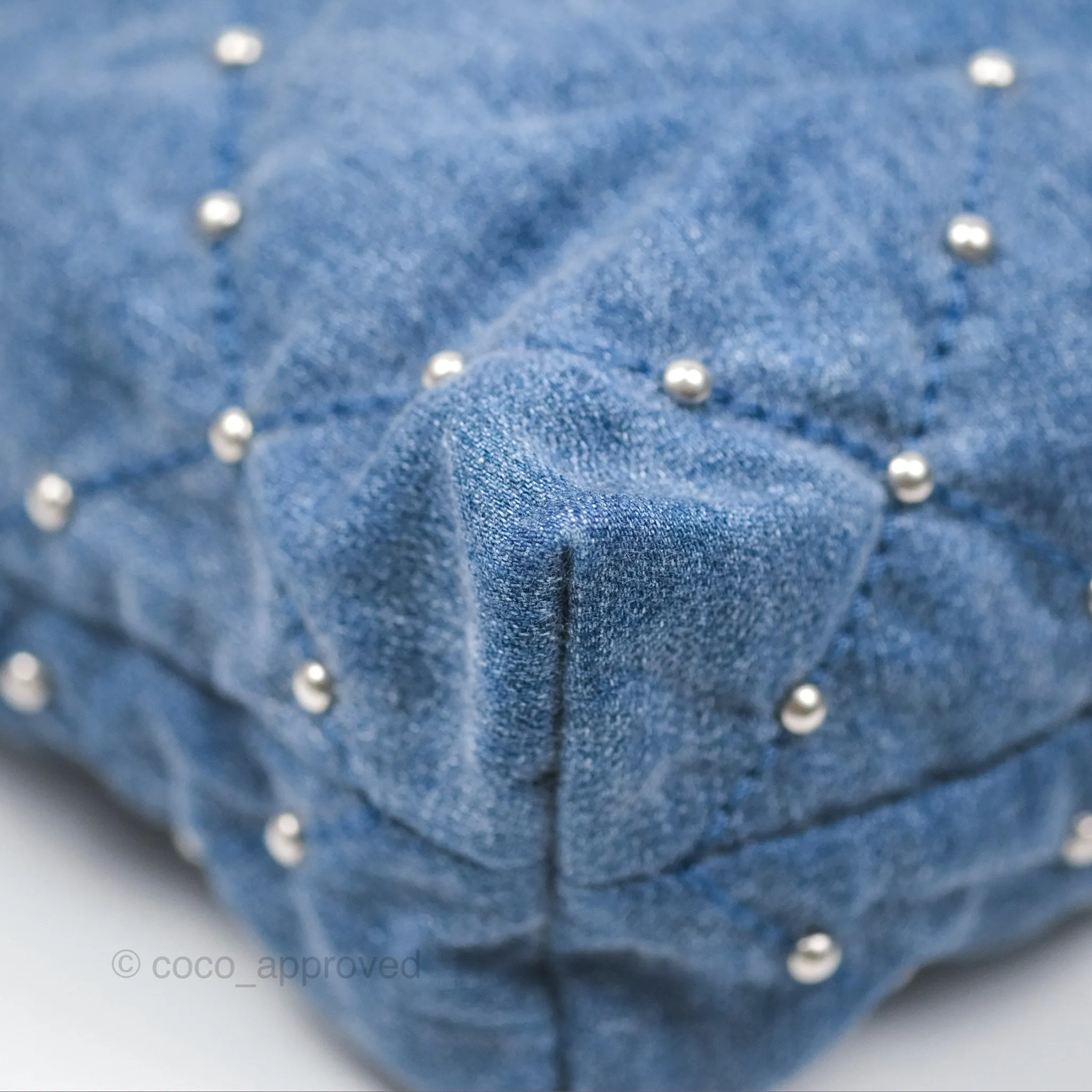 Chanel 22 Small Pearl Studded Denim Silver Hardware