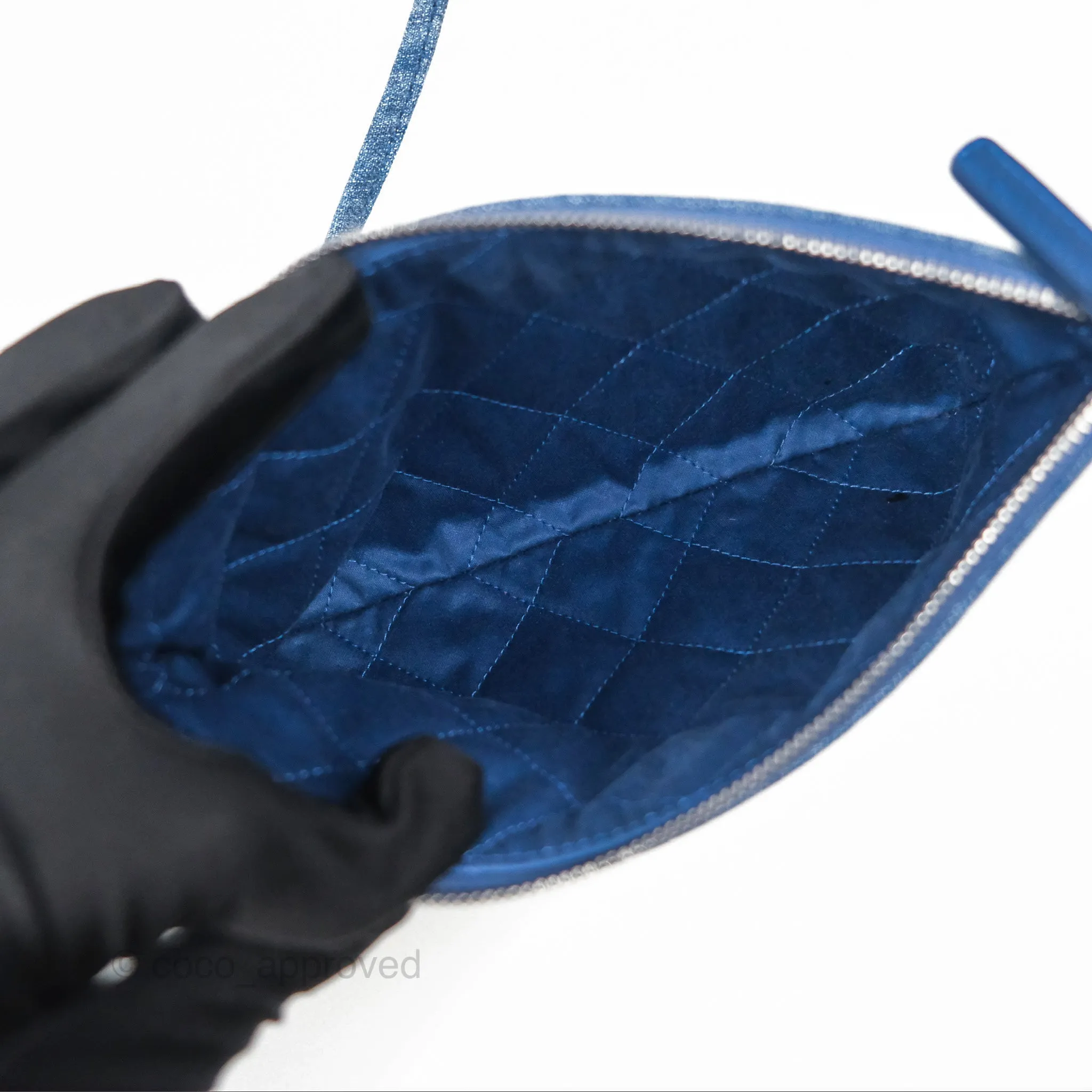 Chanel 22 Small Pearl Studded Denim Silver Hardware