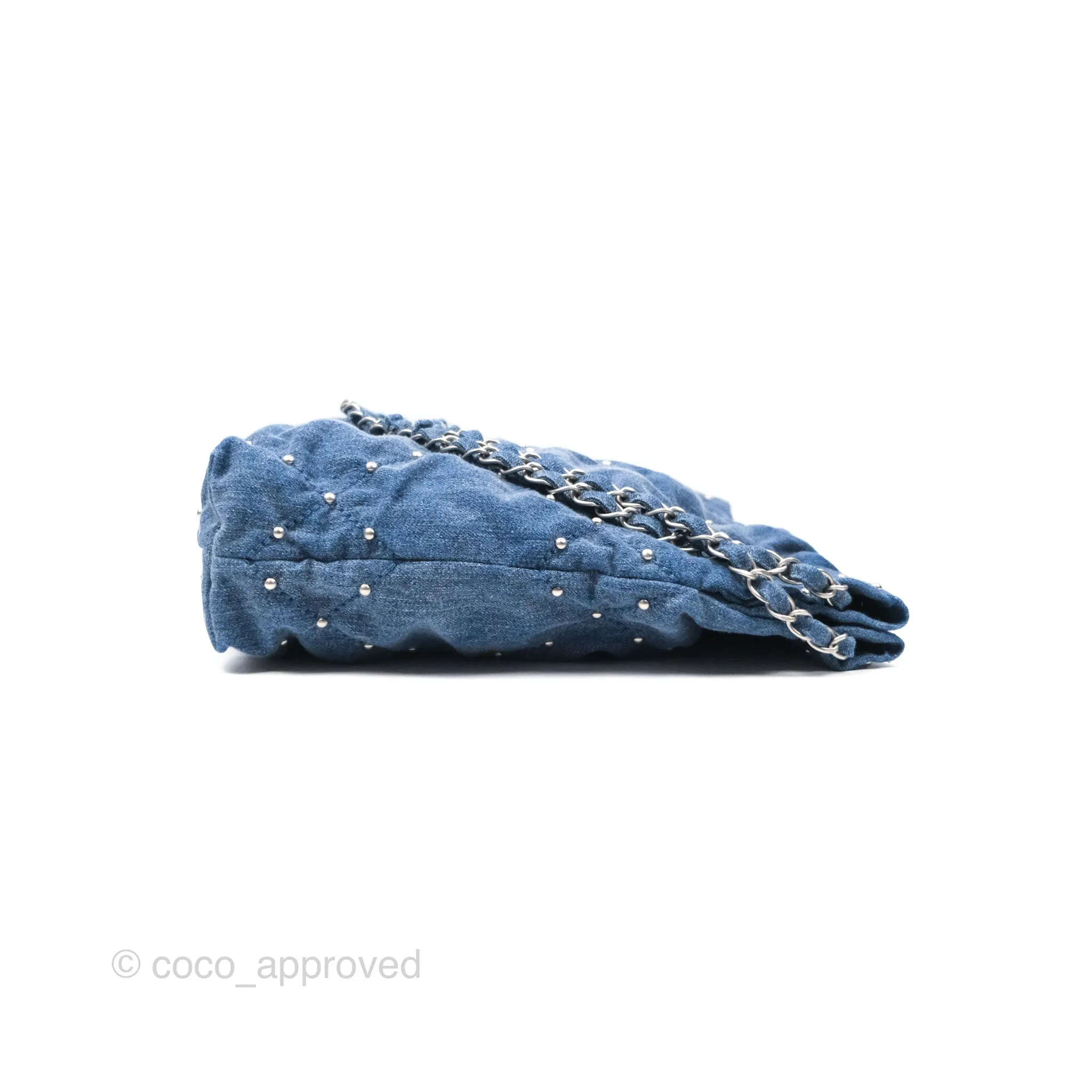 Chanel 22 Small Pearl Studded Denim Silver Hardware