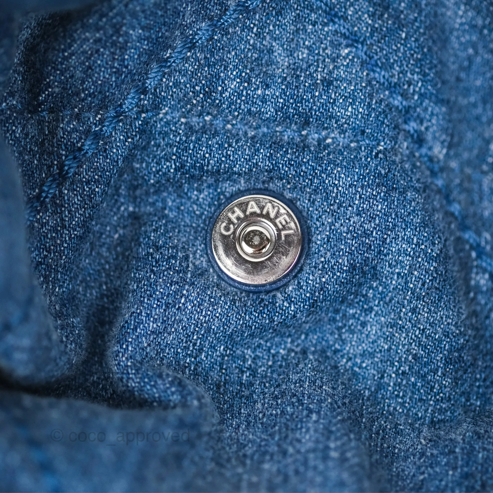 Chanel 22 Small Pearl Studded Denim Silver Hardware