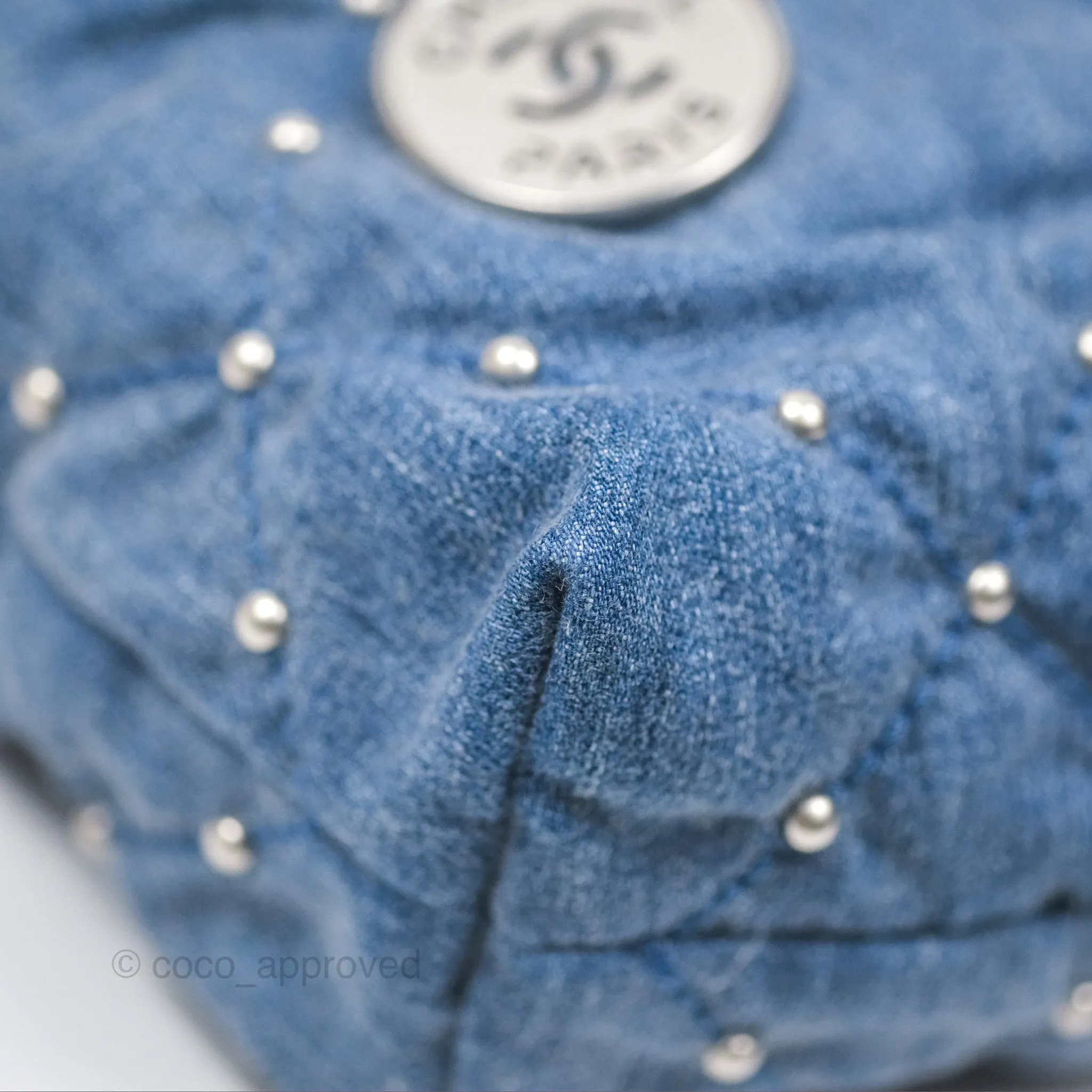 Chanel 22 Small Pearl Studded Denim Silver Hardware