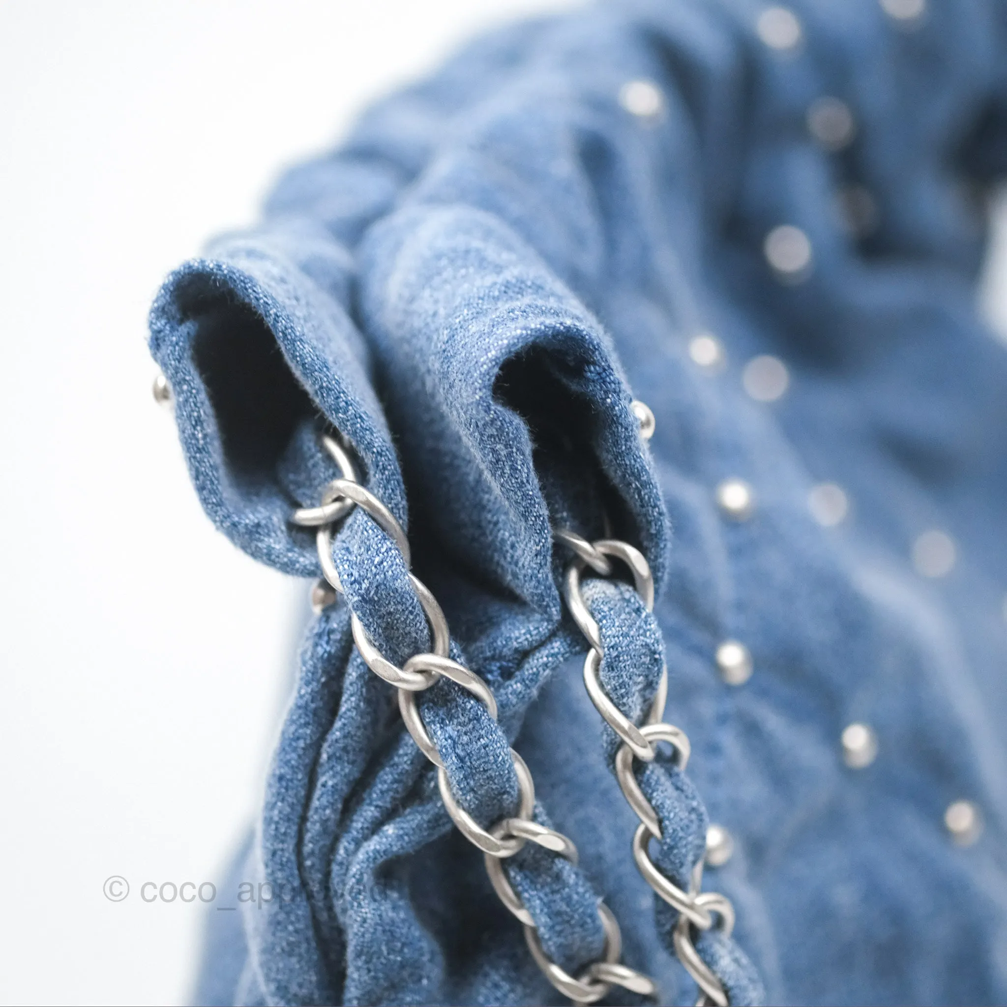 Chanel 22 Small Pearl Studded Denim Silver Hardware