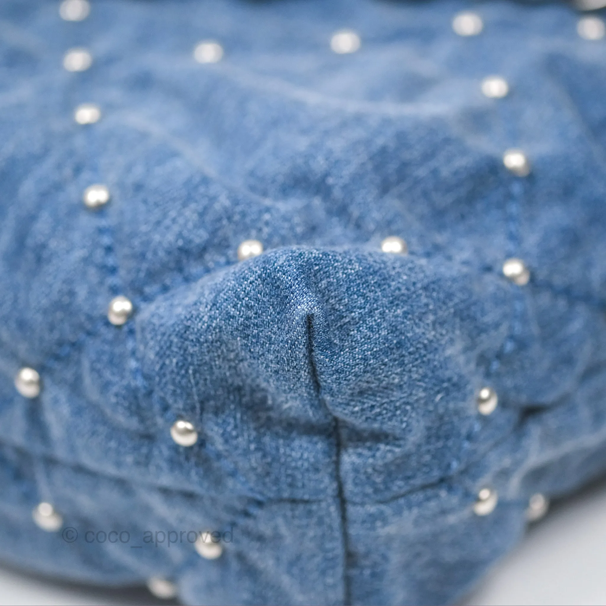 Chanel 22 Small Pearl Studded Denim Silver Hardware