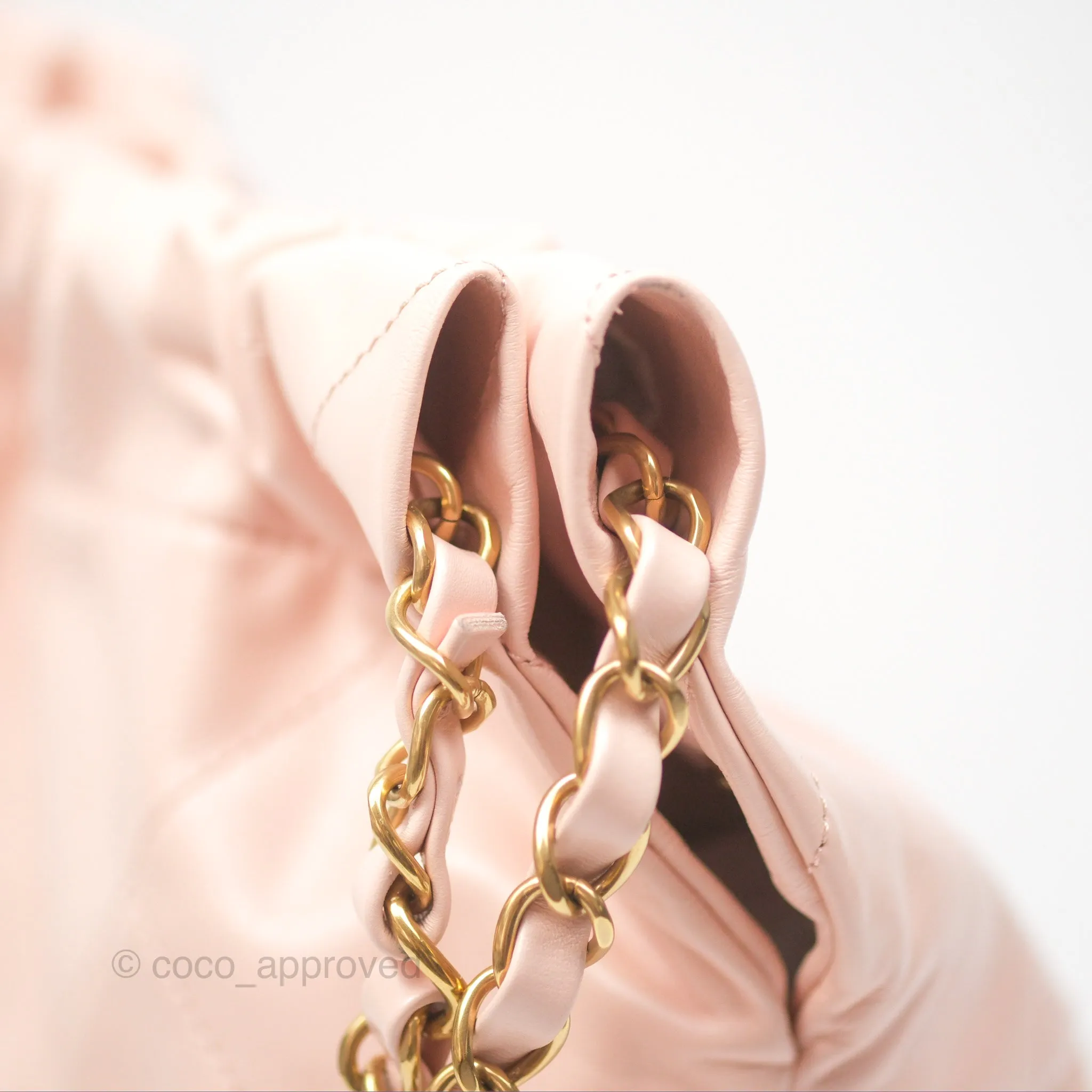 Chanel 22 Small Quilted Pink Shiny Crumpled Calfskin Aged Gold Hardware
