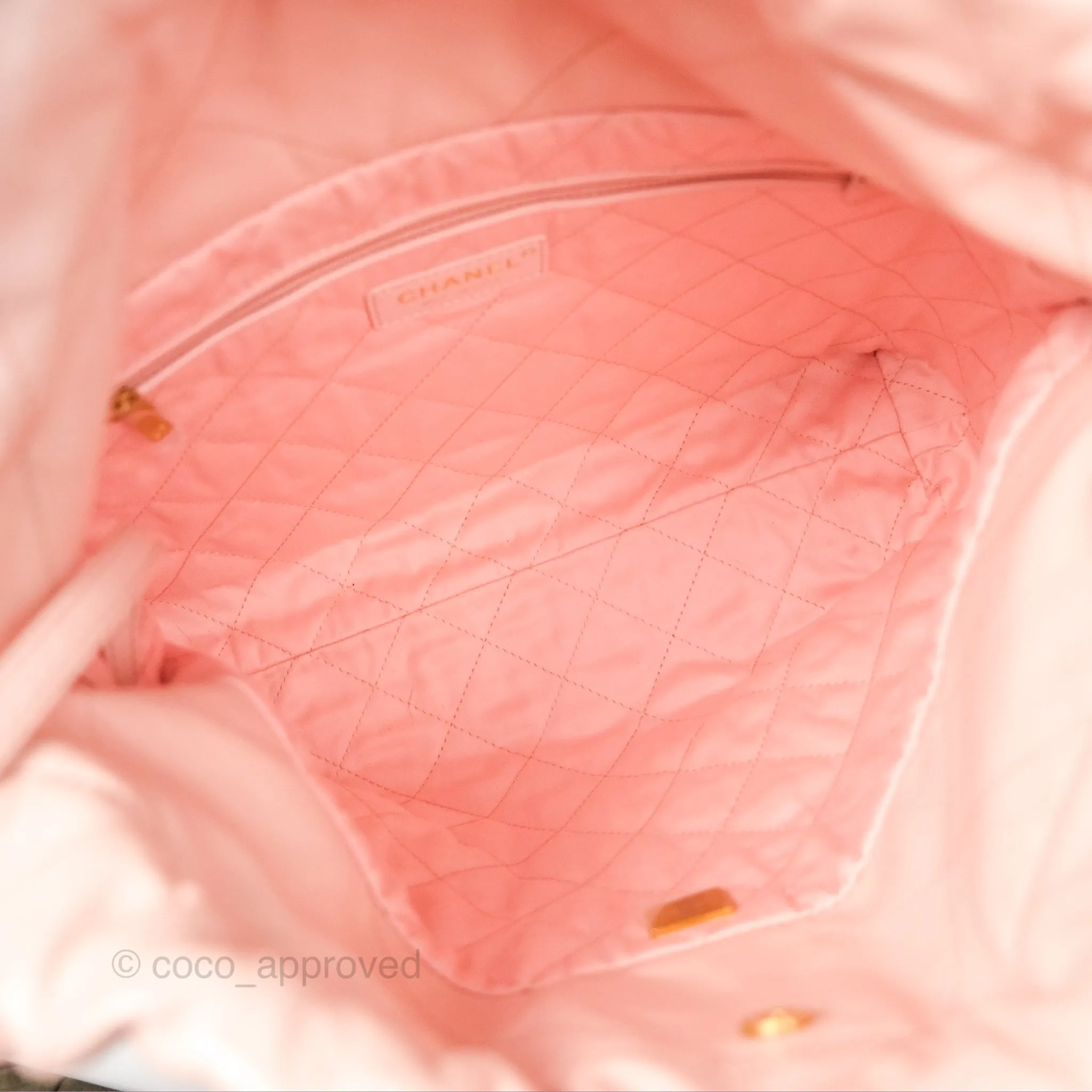 Chanel 22 Small Quilted Pink Shiny Crumpled Calfskin Aged Gold Hardware
