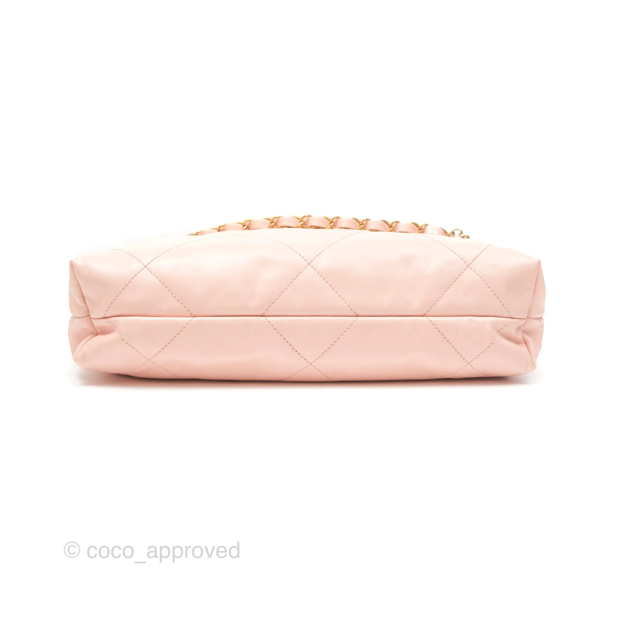 Chanel 22 Small Quilted Pink Shiny Crumpled Calfskin Aged Gold Hardware
