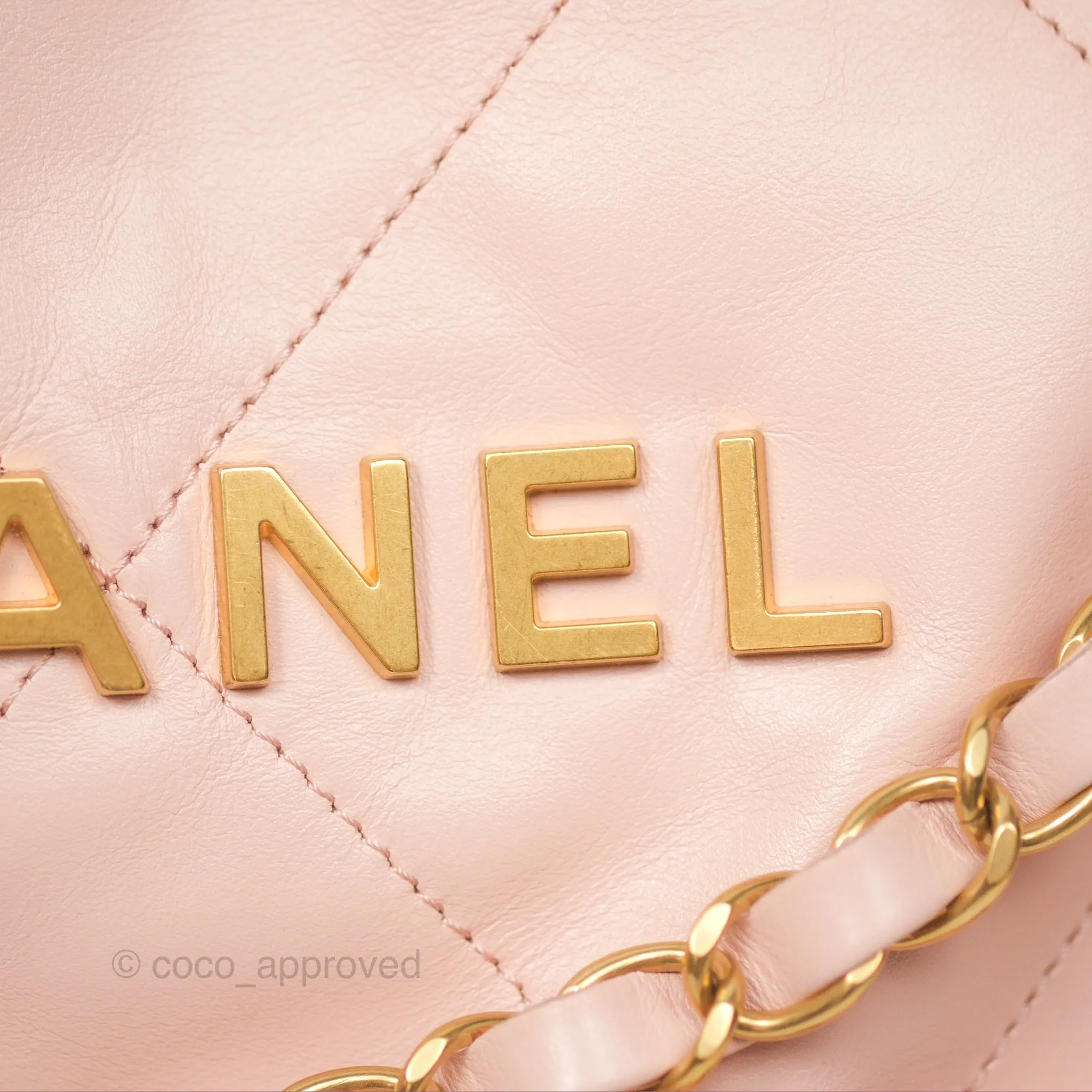 Chanel 22 Small Quilted Pink Shiny Crumpled Calfskin Aged Gold Hardware