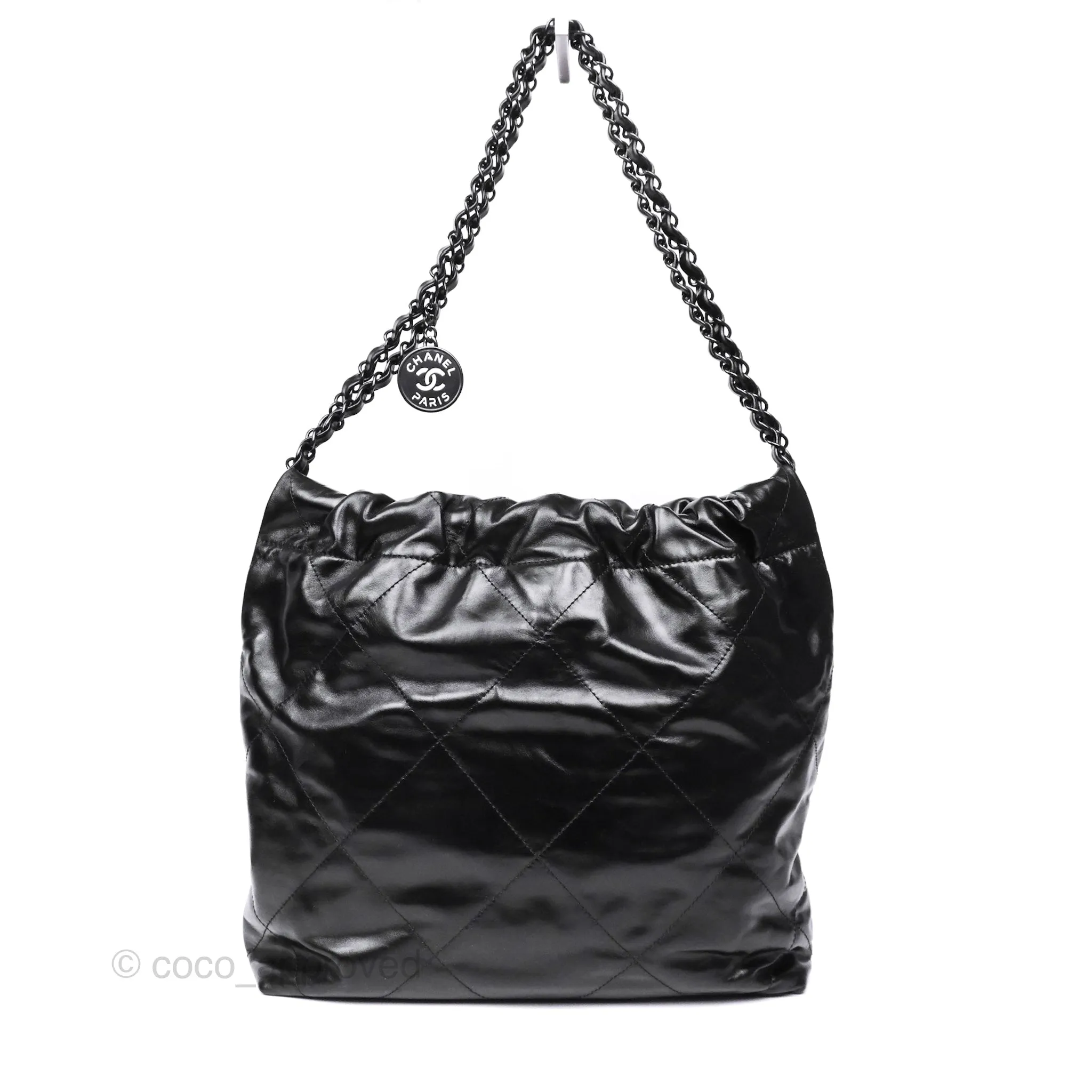 Chanel 22 Small Quilted So Black Shiny Crumpled Calfskin