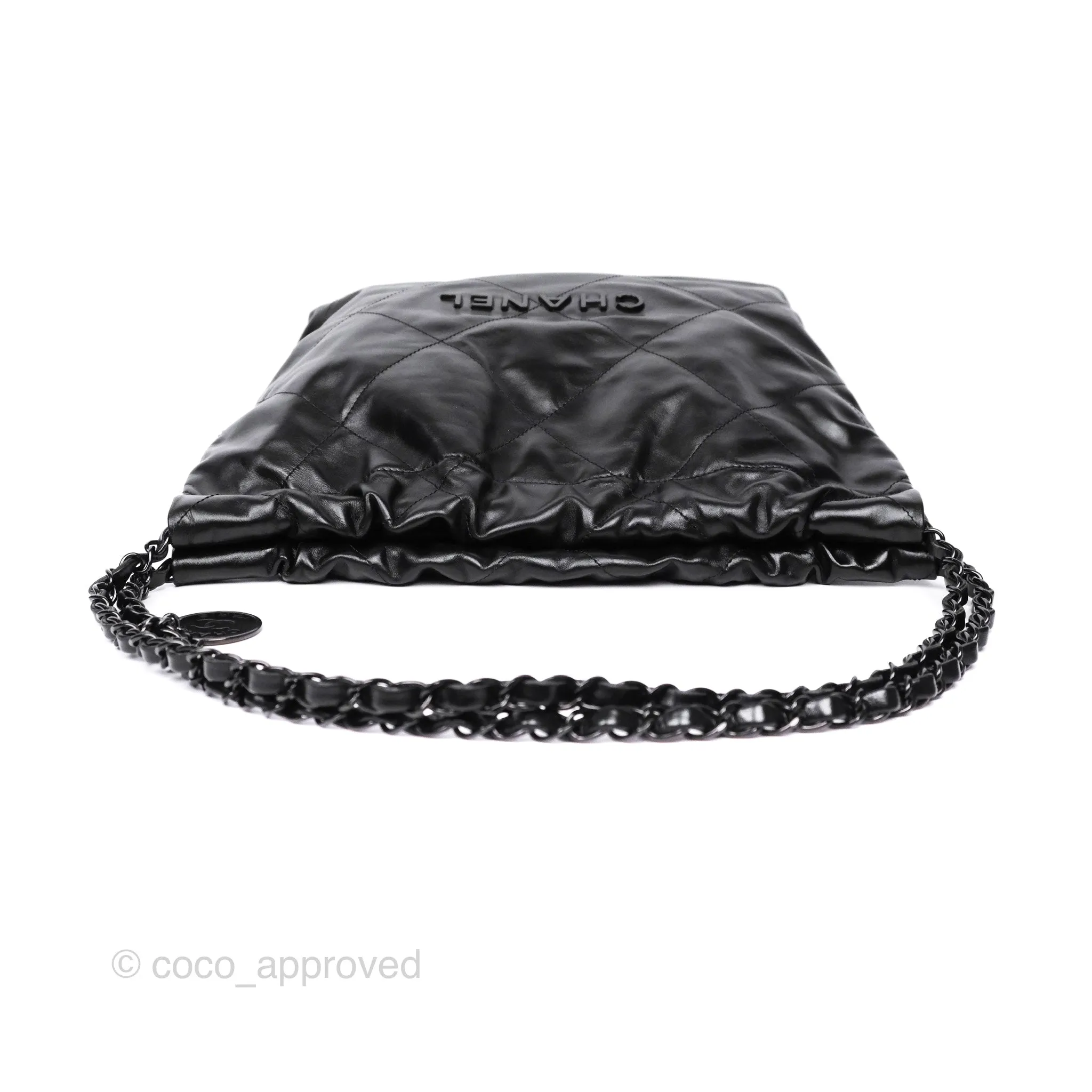 Chanel 22 Small Quilted So Black Shiny Crumpled Calfskin