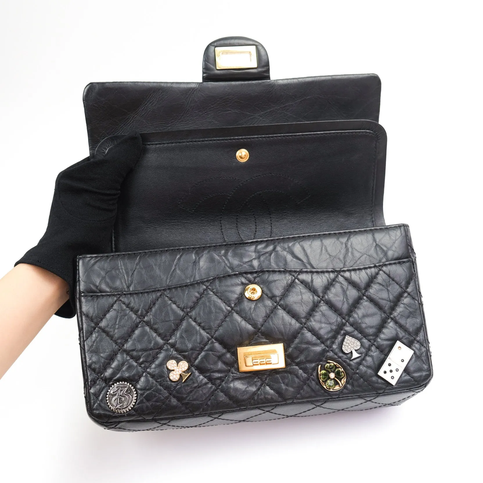 Chanel 2.55 Reissue Aged Calfskin Lucky Charms 225 Flap Black