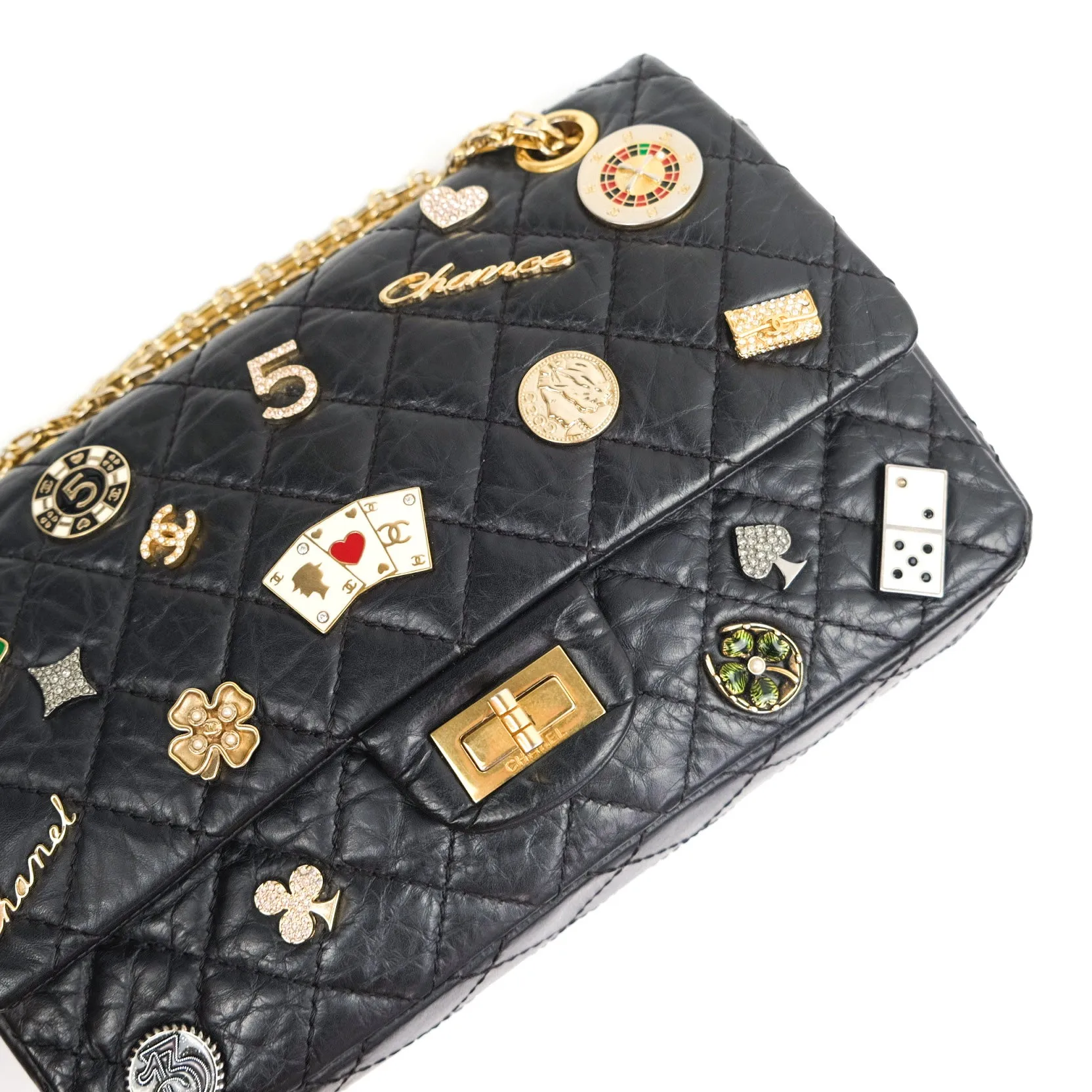 Chanel 2.55 Reissue Aged Calfskin Lucky Charms 225 Flap Black