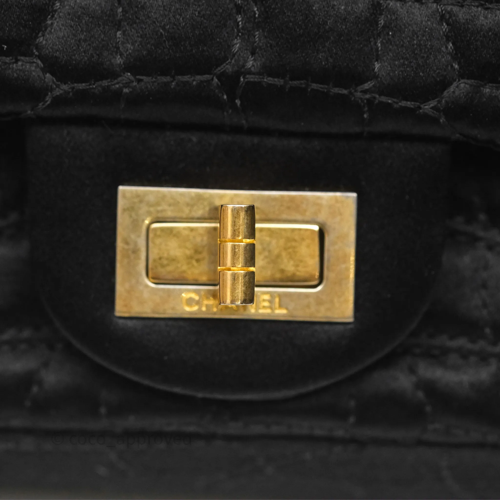Chanel 2.55 Reissue East West Double Flap Black Satin Croc Aged Gold Hardware