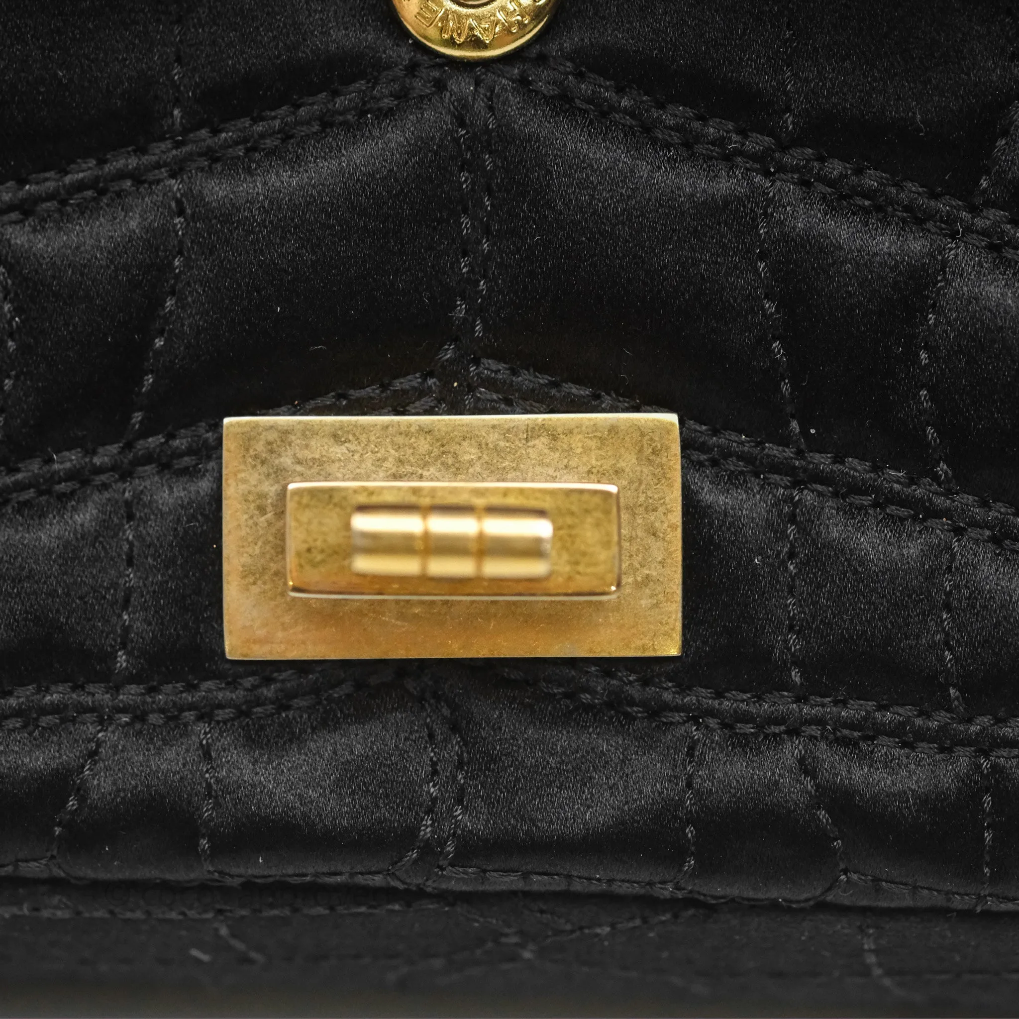 Chanel 2.55 Reissue East West Double Flap Black Satin Croc Aged Gold Hardware