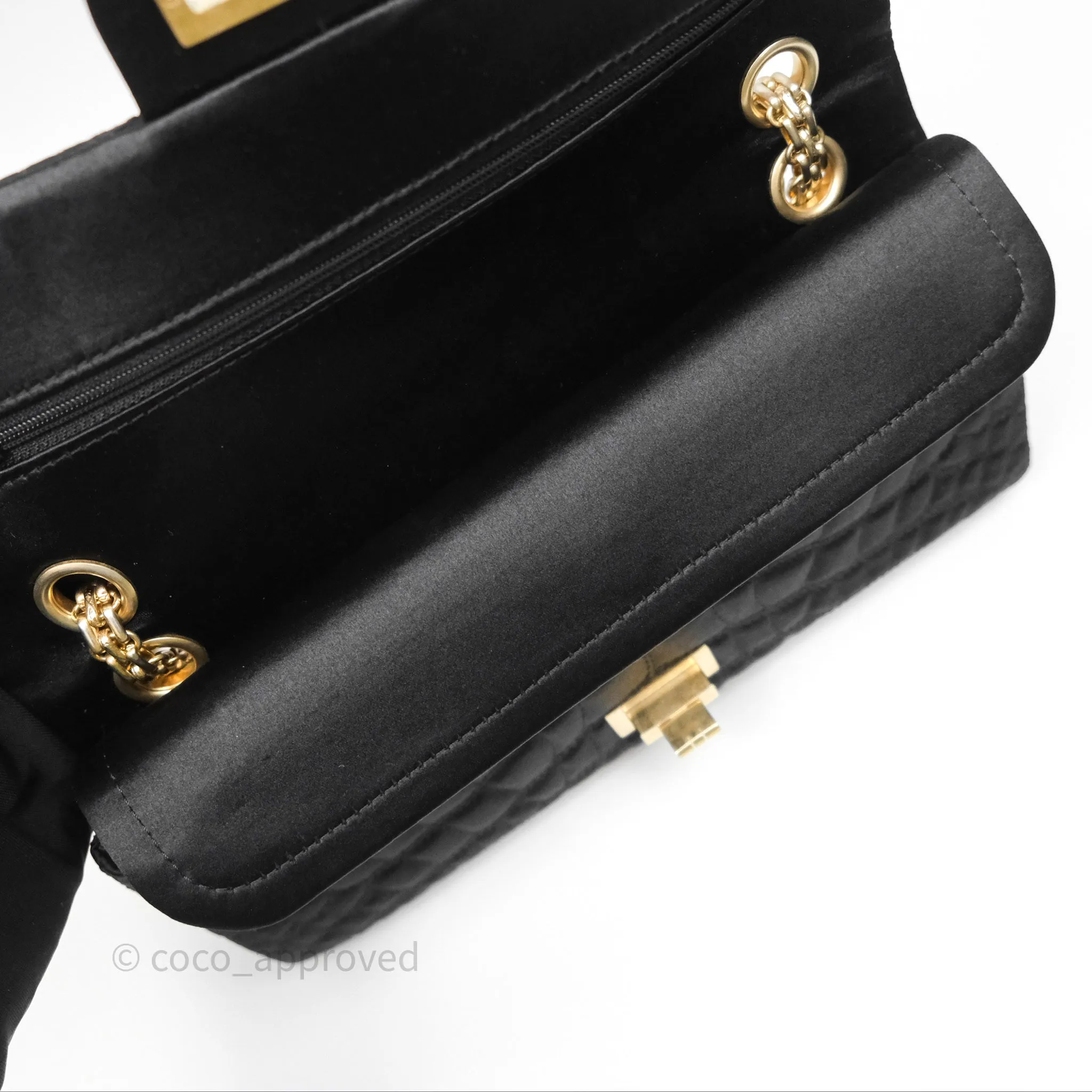 Chanel 2.55 Reissue East West Double Flap Black Satin Croc Aged Gold Hardware