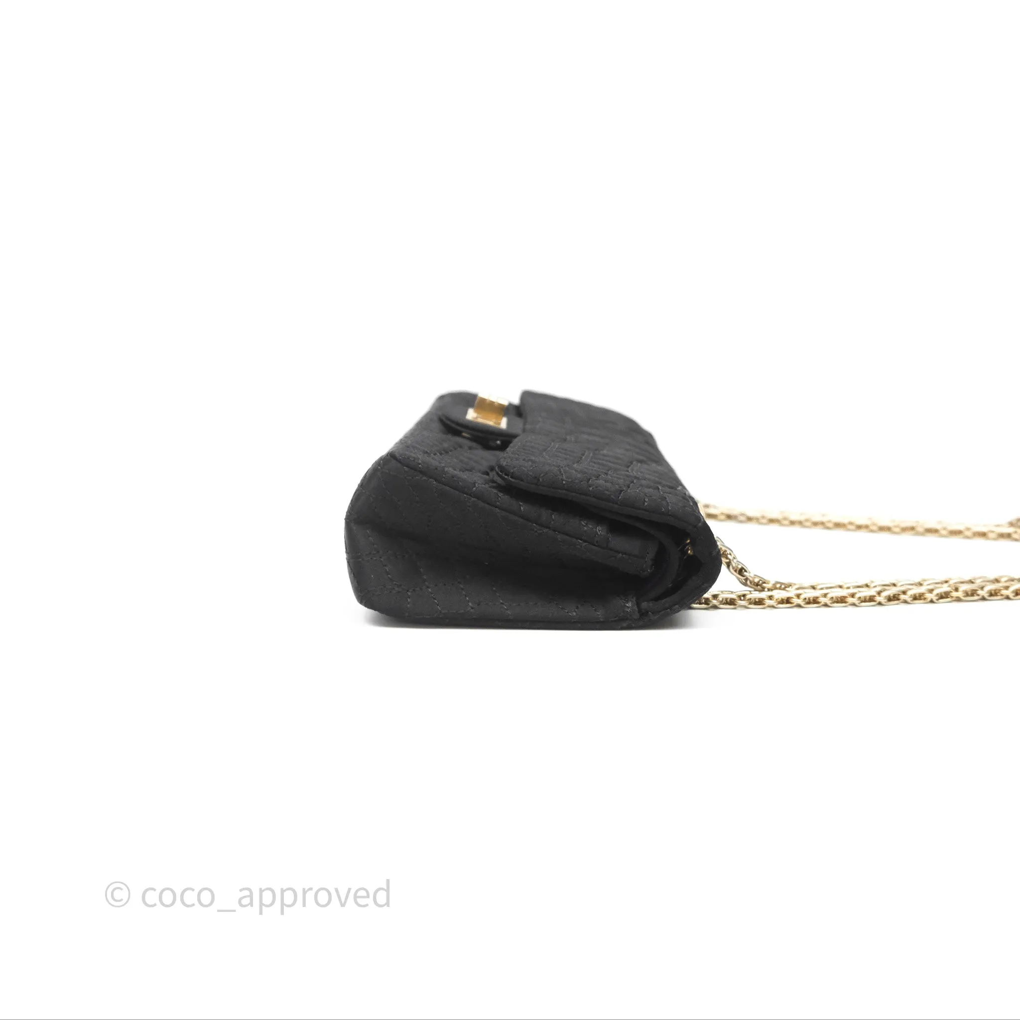 Chanel 2.55 Reissue East West Double Flap Black Satin Croc Aged Gold Hardware