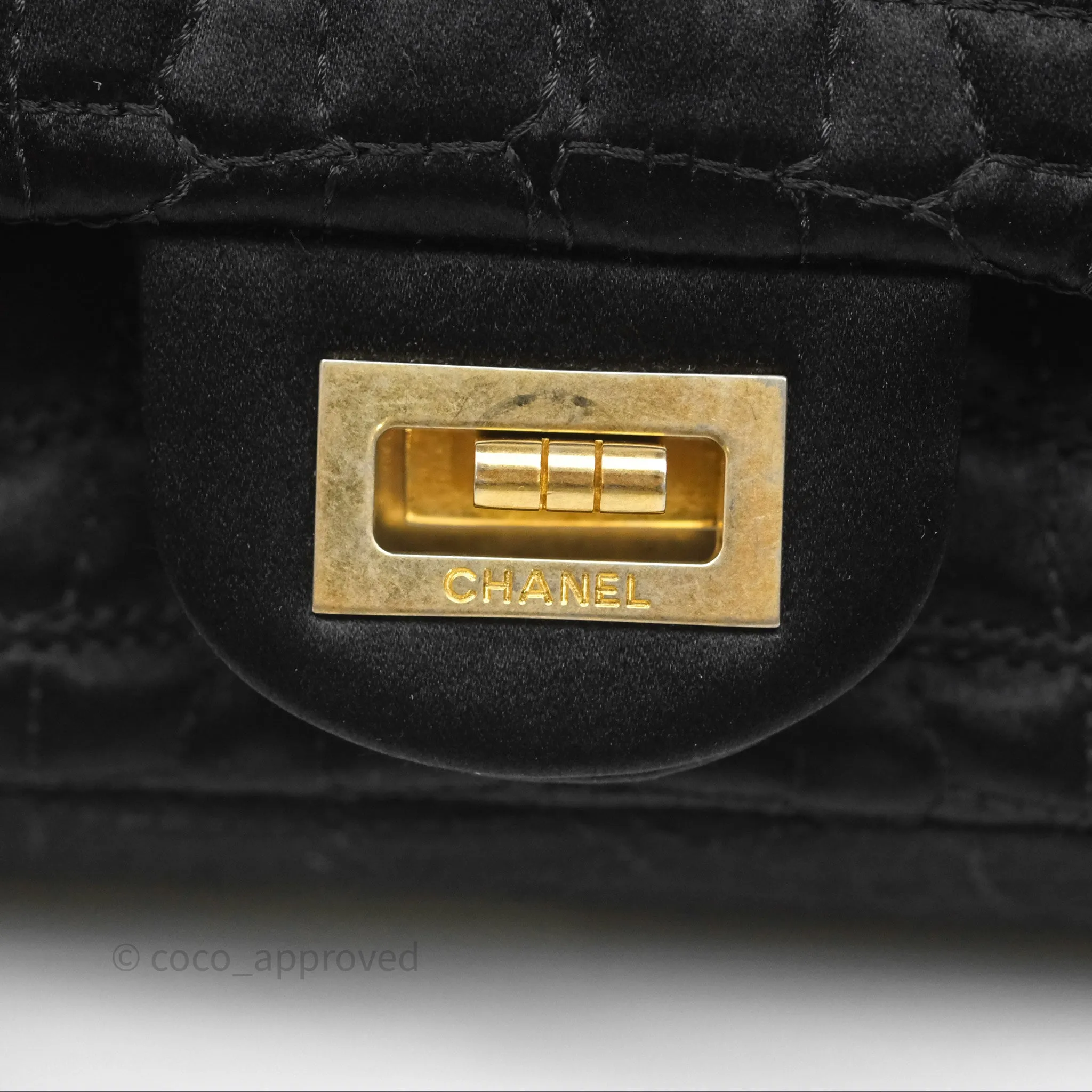 Chanel 2.55 Reissue East West Double Flap Black Satin Croc Aged Gold Hardware