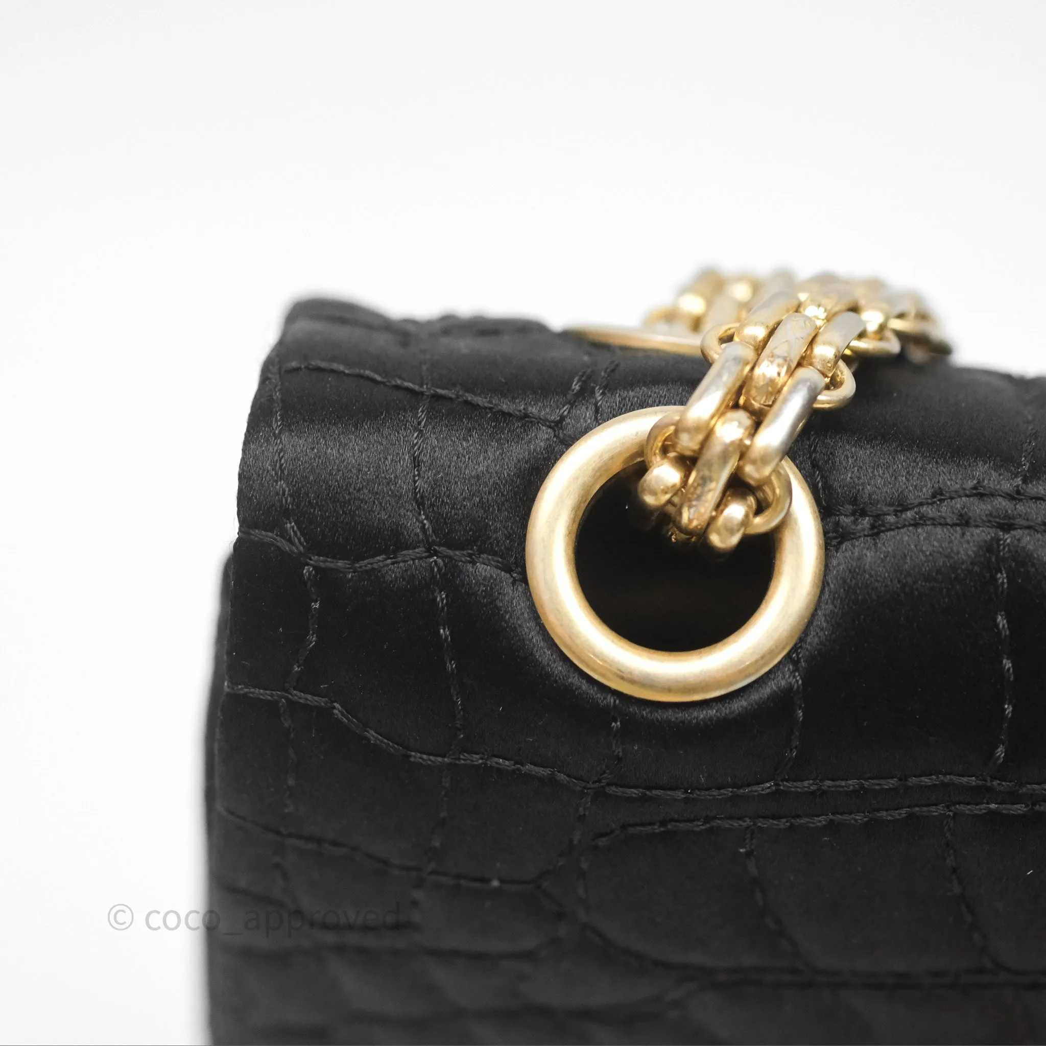 Chanel 2.55 Reissue East West Double Flap Black Satin Croc Aged Gold Hardware