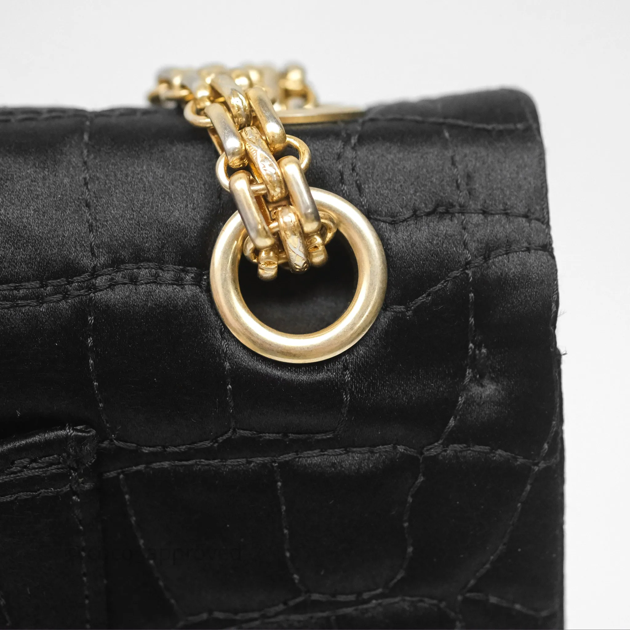 Chanel 2.55 Reissue East West Double Flap Black Satin Croc Aged Gold Hardware