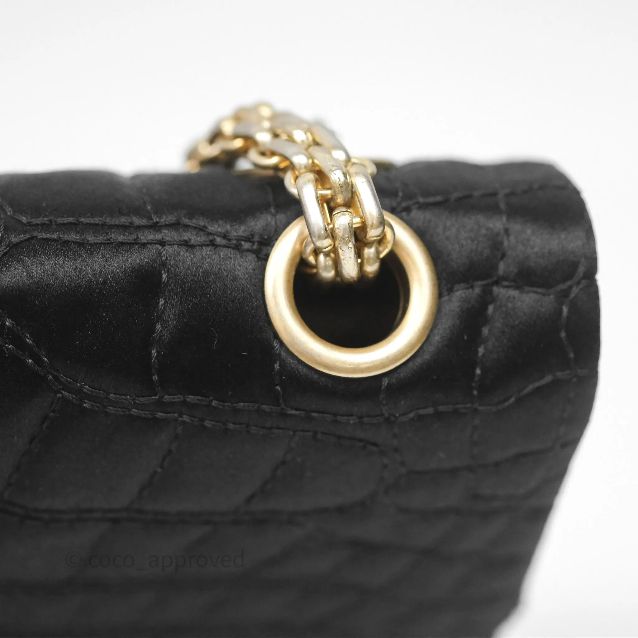 Chanel 2.55 Reissue East West Double Flap Black Satin Croc Aged Gold Hardware
