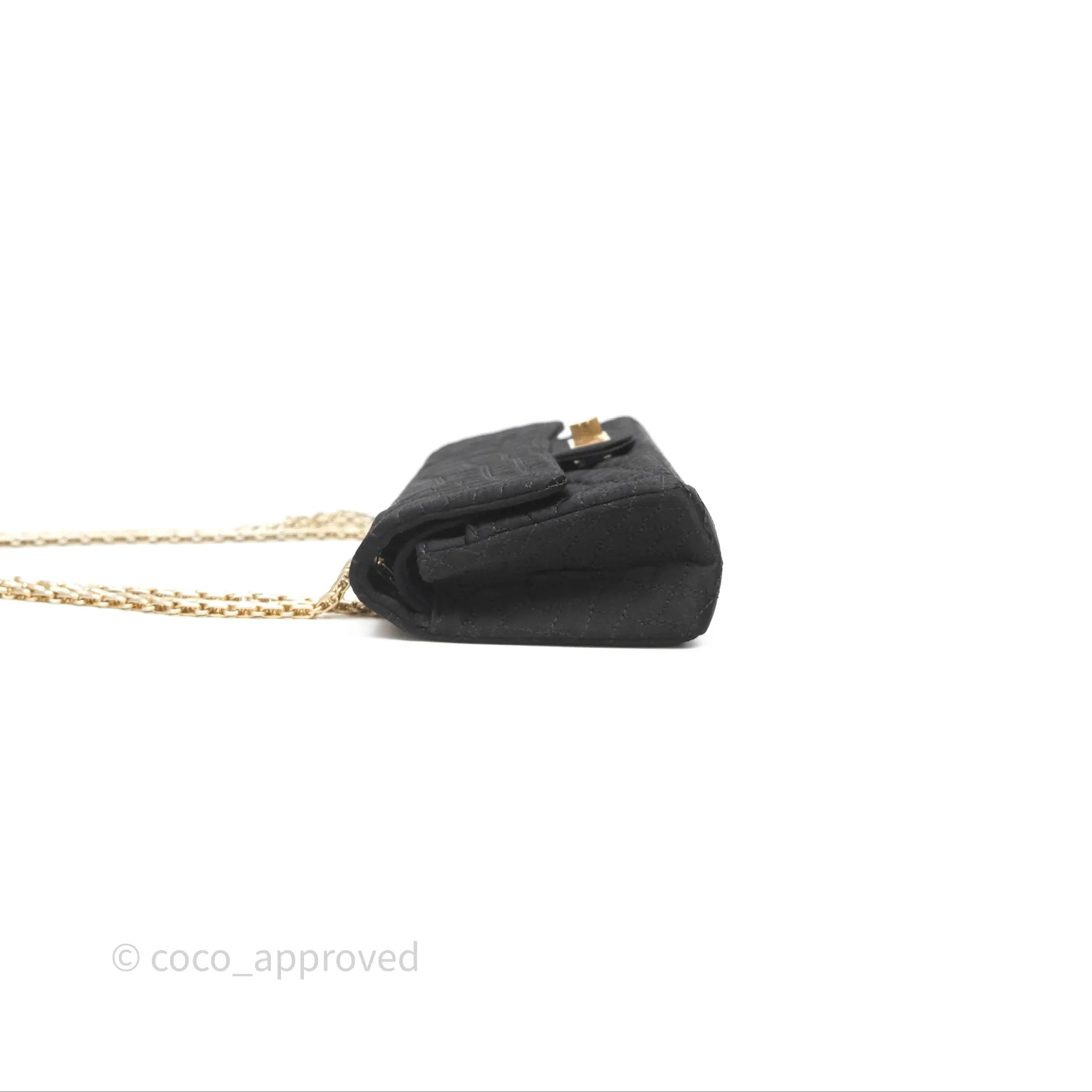 Chanel 2.55 Reissue East West Double Flap Black Satin Croc Aged Gold Hardware