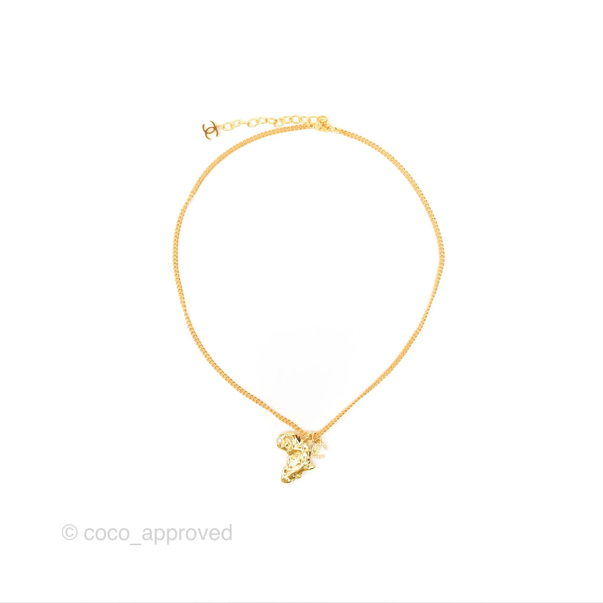 Chanel Africa Map Crystal CC Necklace Gold Tone 23A