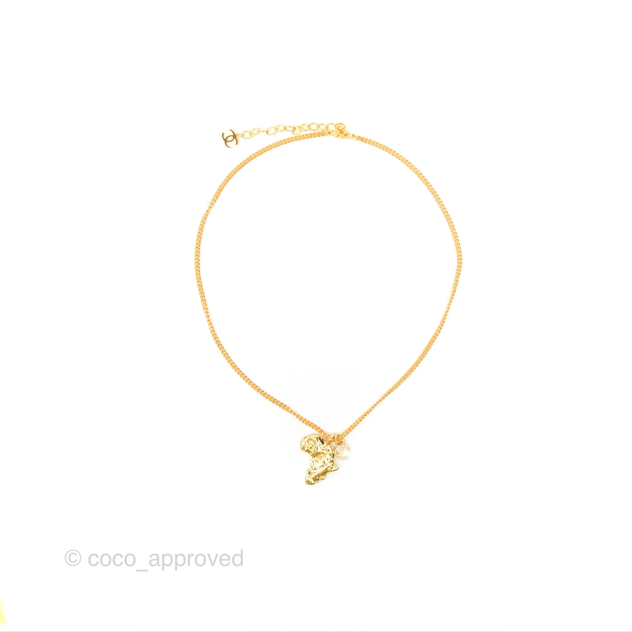 Chanel Africa Map Crystal CC Necklace Gold Tone 23A
