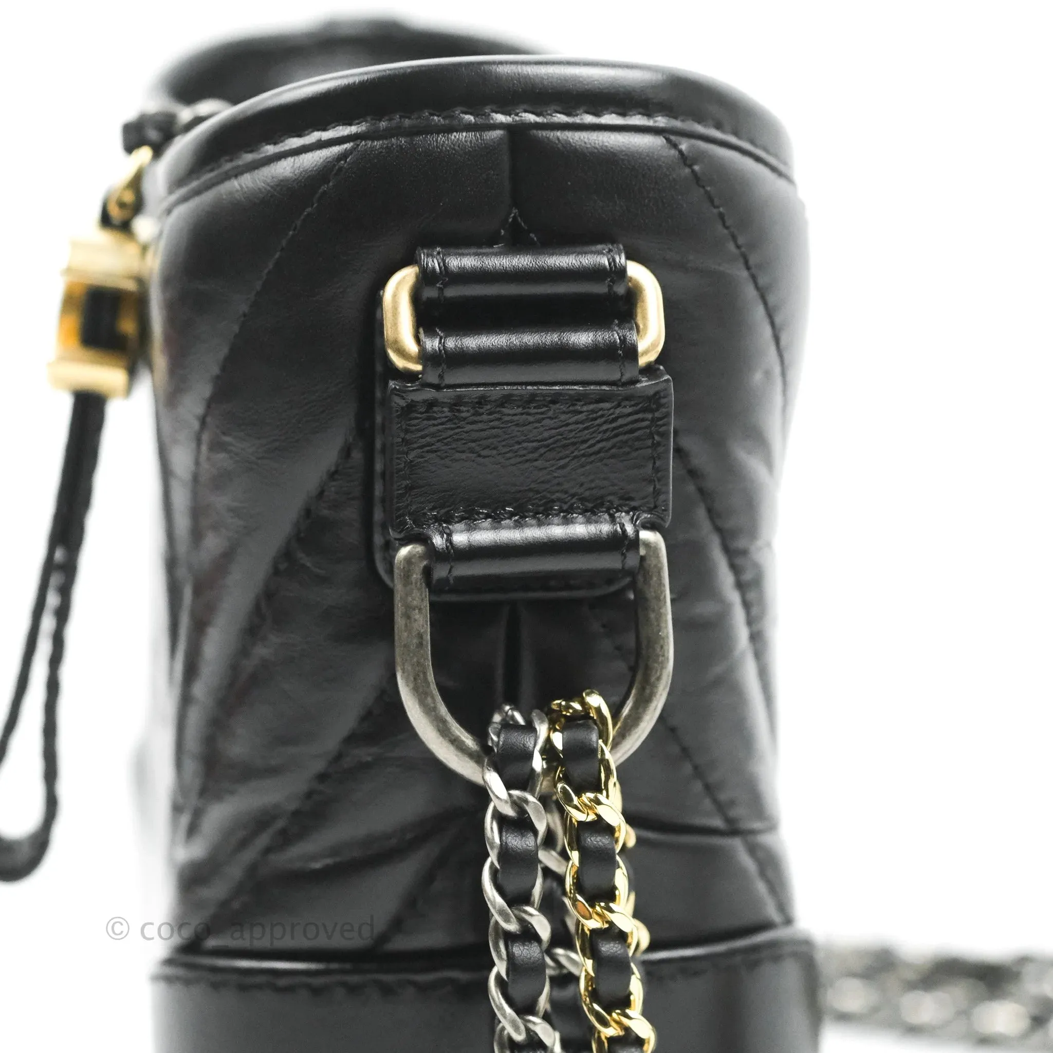 Chanel Calfskin Chevron Small Gabrielle Hobo Black Mixed Hardware