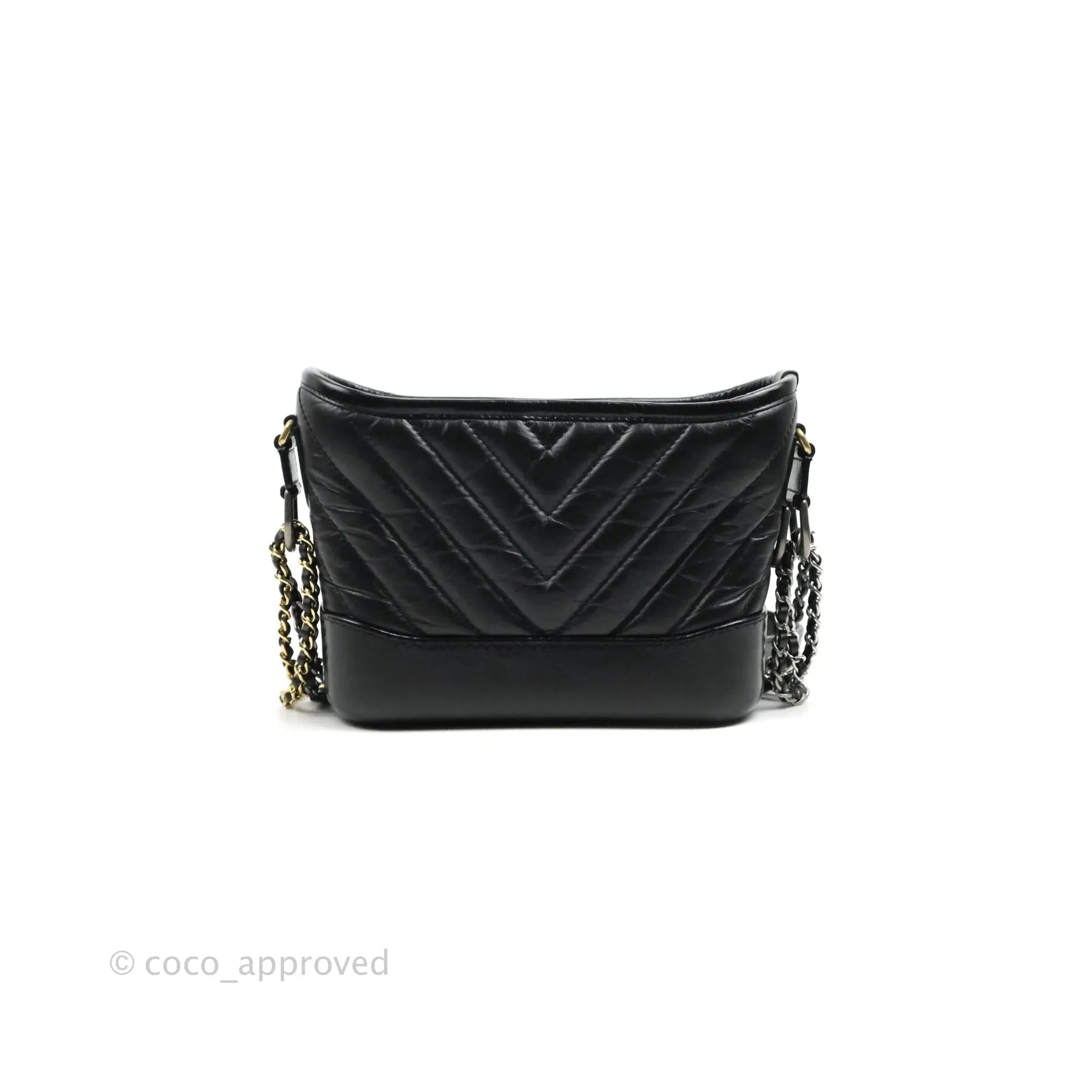 Chanel Calfskin Chevron Small Gabrielle Hobo Black Mixed Hardware