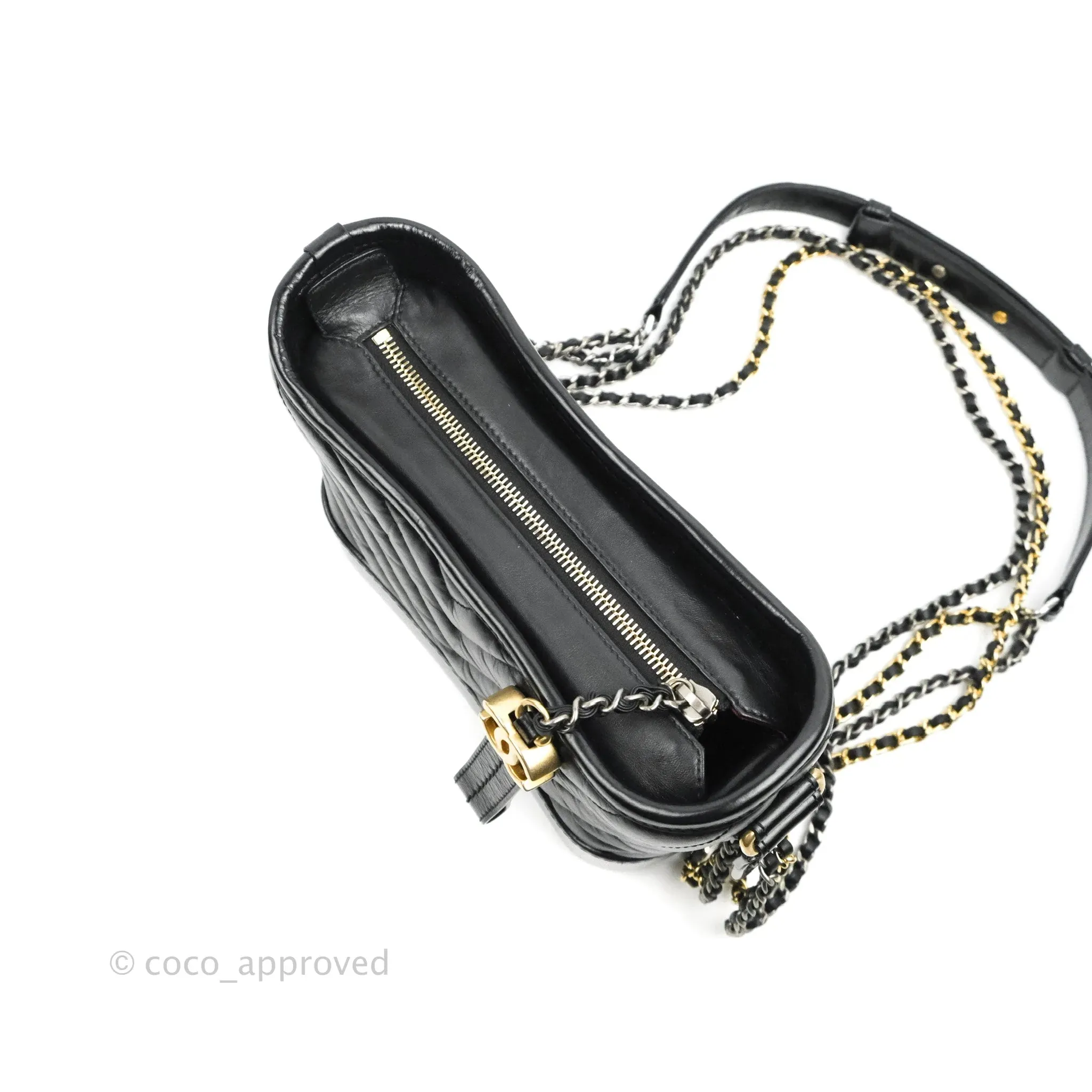 Chanel Calfskin Chevron Small Gabrielle Hobo Black Mixed Hardware