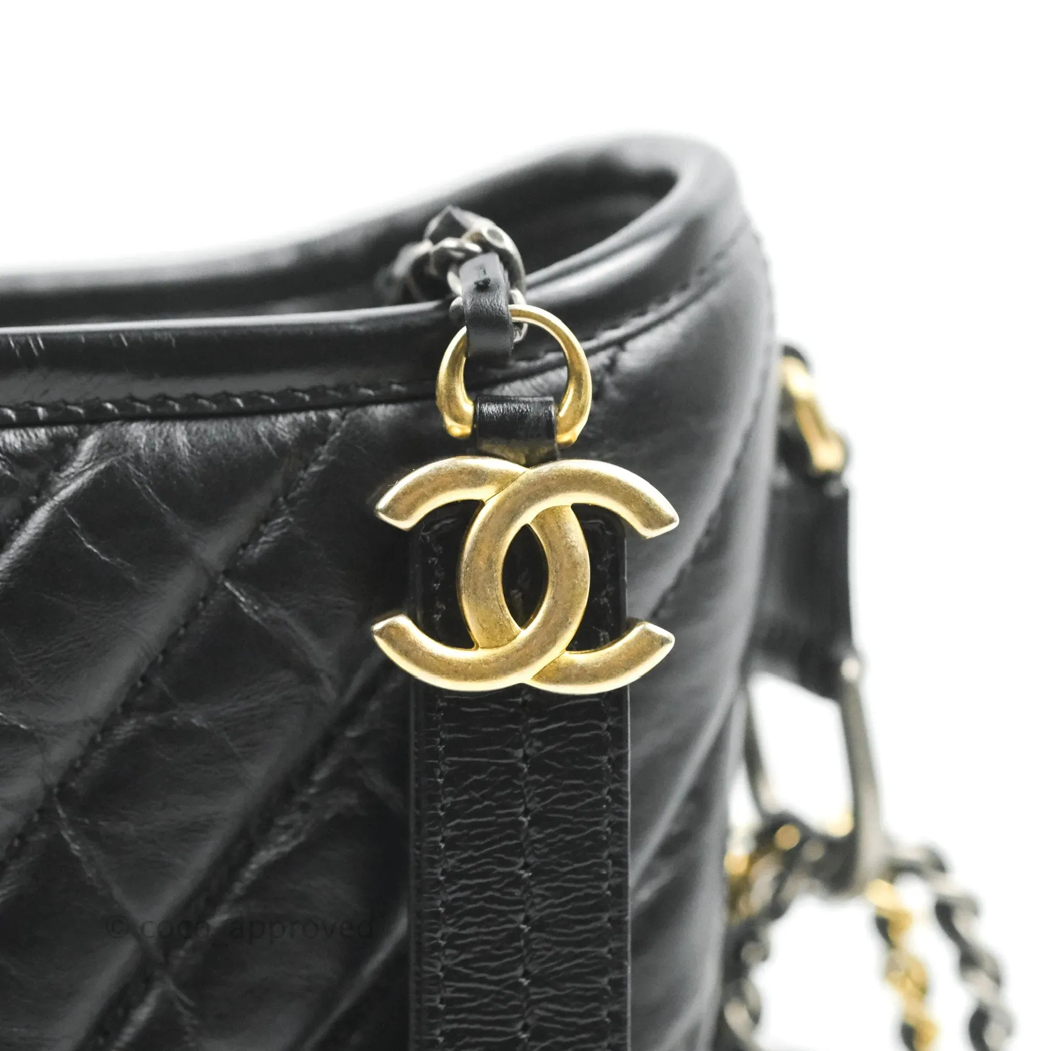 Chanel Calfskin Chevron Small Gabrielle Hobo Black Mixed Hardware
